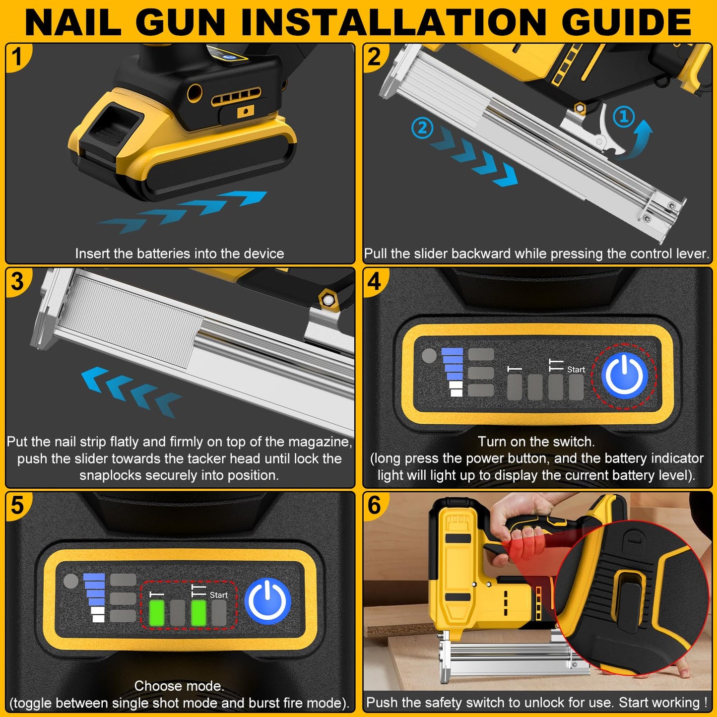 18 Gauge Cordless Brad Nailer for Dewalt 20V MAX Battery, Battery Powered Nail Gun with 1000 Nails, Lightweight Electric Nail Gun for Woodworking, DIY, Framing & Home Improvement (No Battery)