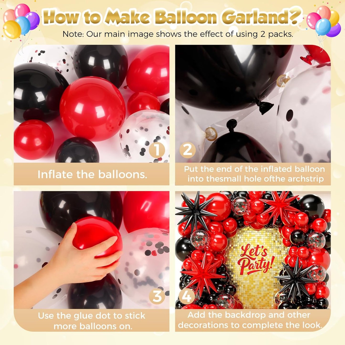 153Pcs Red & Black Balloon Garland Arch Kit - Stars & Confetti Latex Balloons for Birthday, Graduation & Party Decor