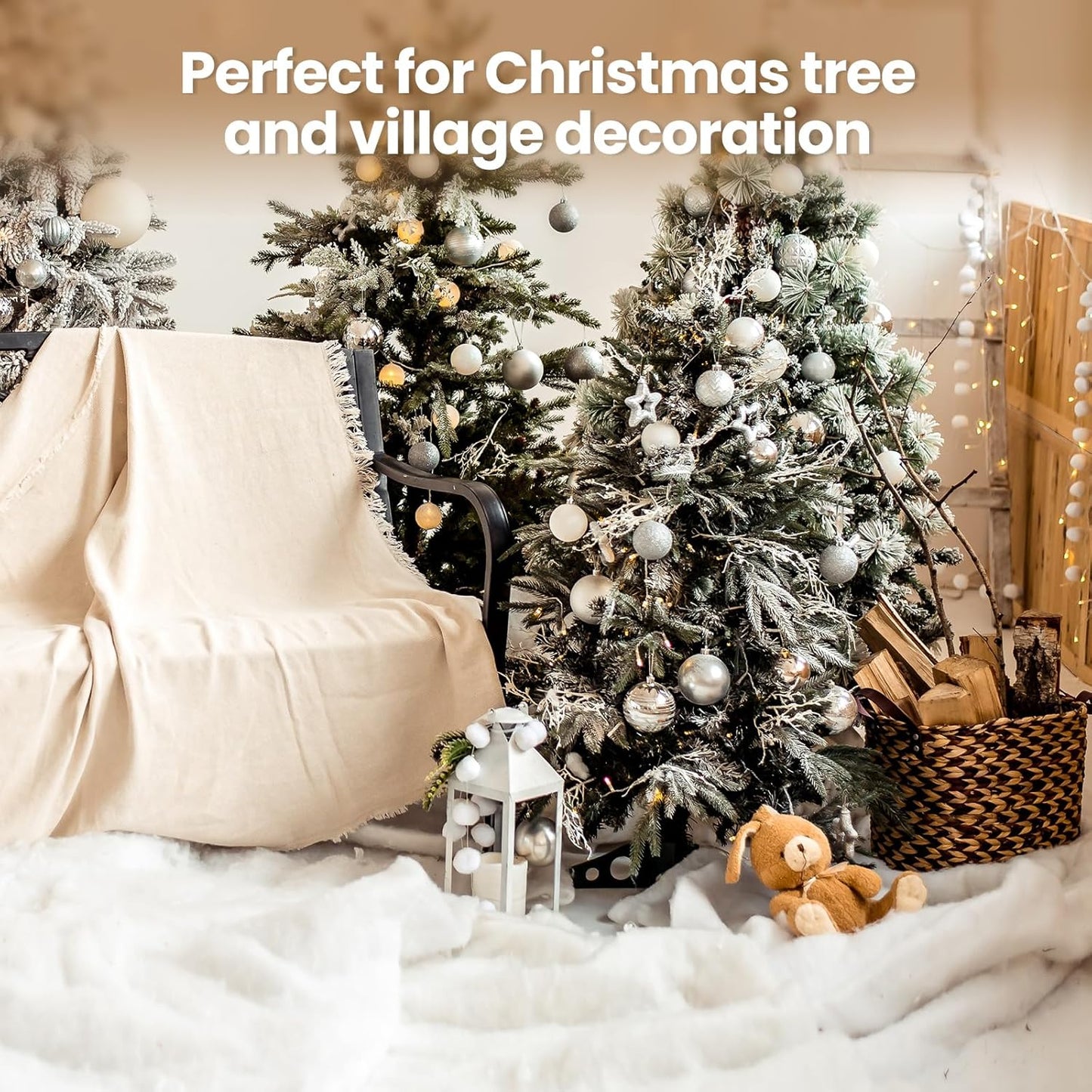 Vodiye Fluffy Snow Blanket - Lifelike Artificial Snow for Christmas Decor | Soft & Thick (2pcs)