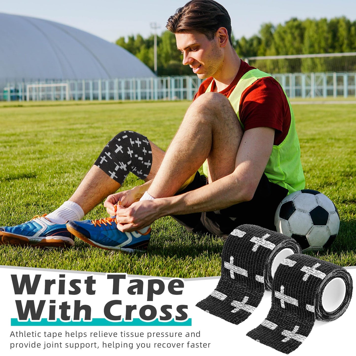 TrelaCo 2 Pcs Cross Tape Christian Athletic Tape 2IN X 15FT Elastic Wrist Wrap for Baseball Soccer Football Gymnastic Non Woven Jesus Self Adhesive Bandage Sport Bandage Wrap for Wrist, Feet (Black)