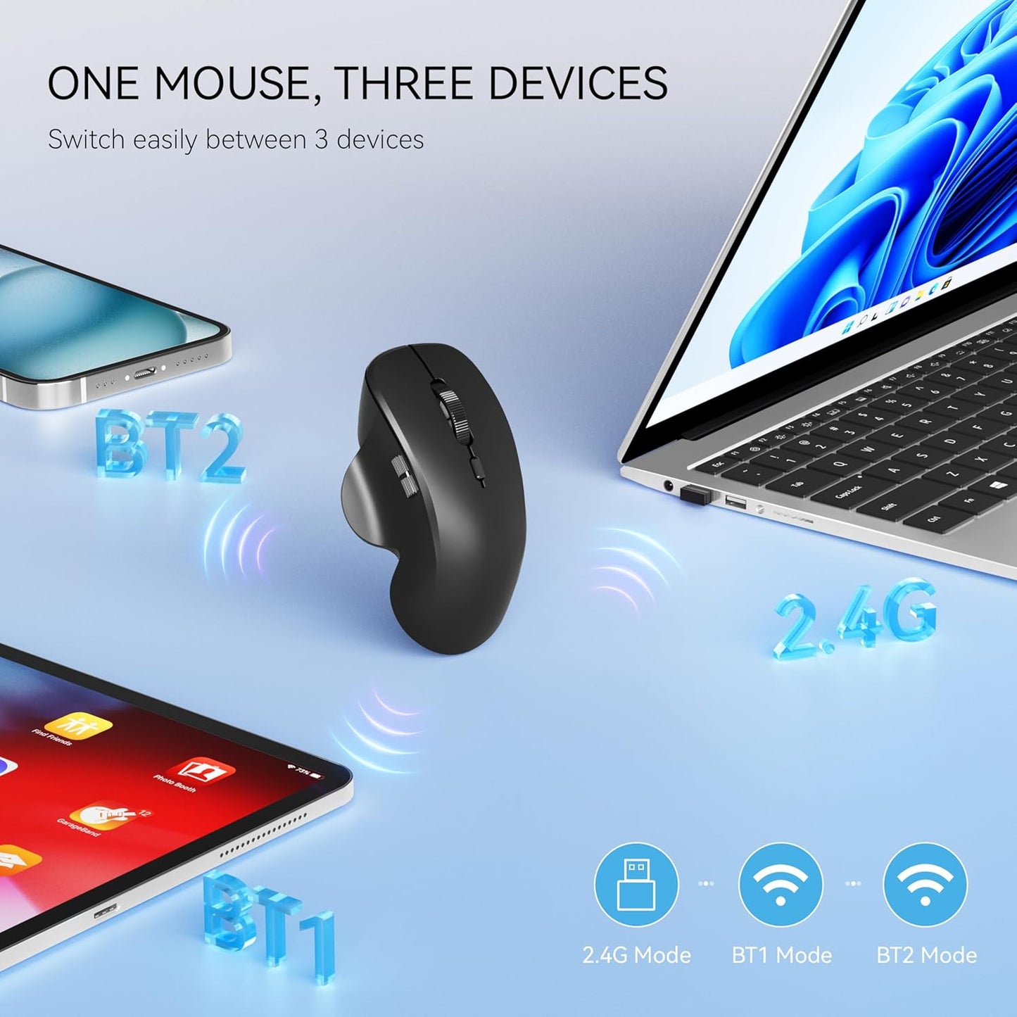 Uiosmuph BT5.1/5.0 2.4Ghz Mini Wireless Bluetooth Mouse for Travel, Silent Rechargeable Computer Mouse for Laptop