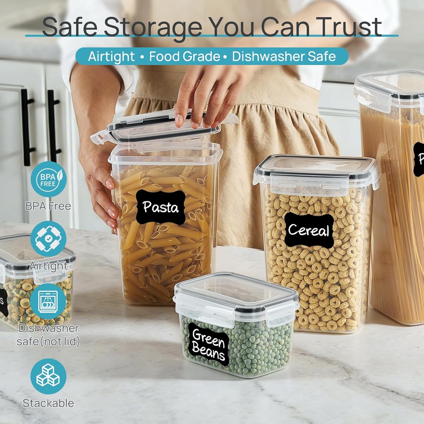 Vtopmart Airtight Food Storage Containers - 24 Pcs BPA-Free Plastic Canisters for Kitchen Organization | Black