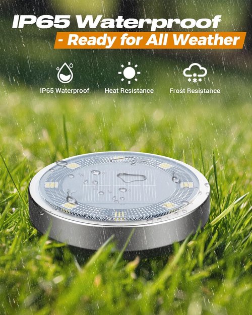 Btfarm 16 Pack Solar Ground Lights - IP65 Waterproof LED Disc Lights for Garden Pathway | Cool White