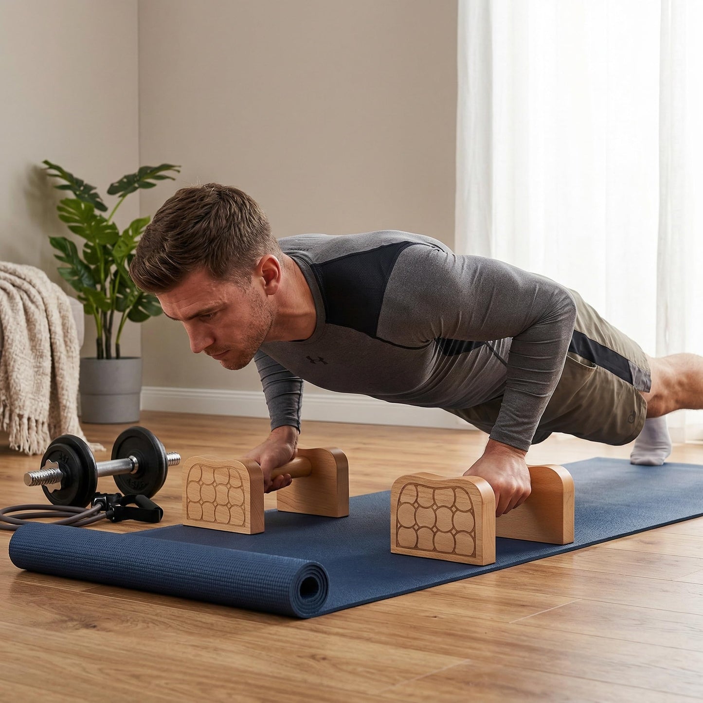 TOPZEA Wooden Parallettes Bars, Solid Beech Wood Push-up Stand for Calisthenics, Non-Slip Push Up Bars for Home Gym, Wrist-Friendly Push Up Handles for Handstand & Strength Training