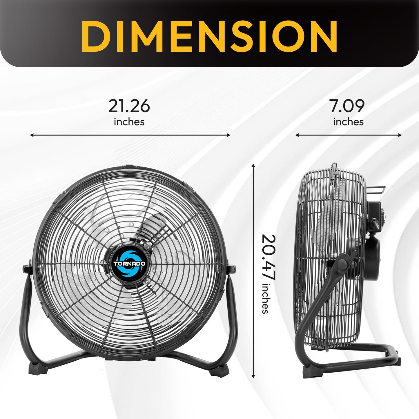 Tornado 18 Inch Powerful Industrial Floor Fan, 3-Speed High Velocity Metal Fan, 120° Adjustable Tilt, 6.0 FT Cord for Commercial and Home Use, Black