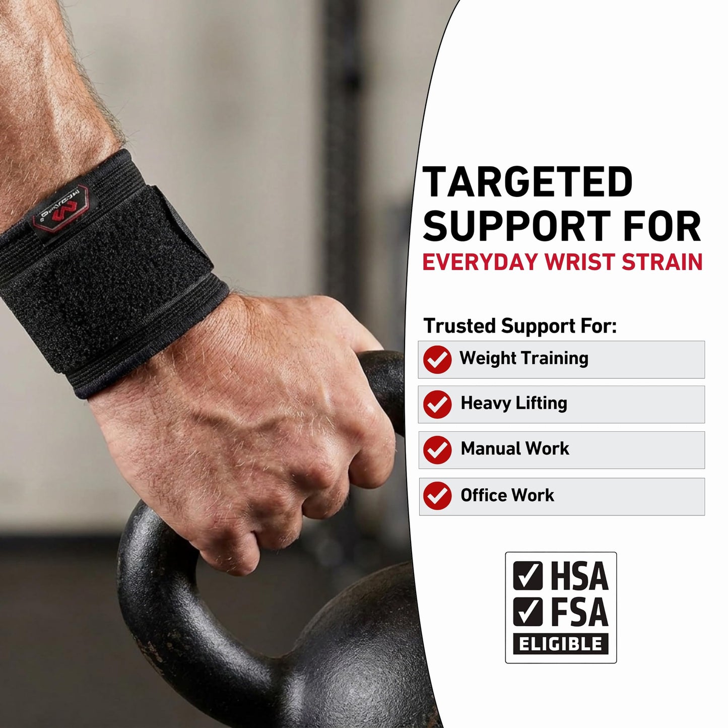 McDavid Wrist Brace, Compression Support for Pain Relief, Fits Left & Right Arm, Fits Men & Women, Black, Adult, S/M