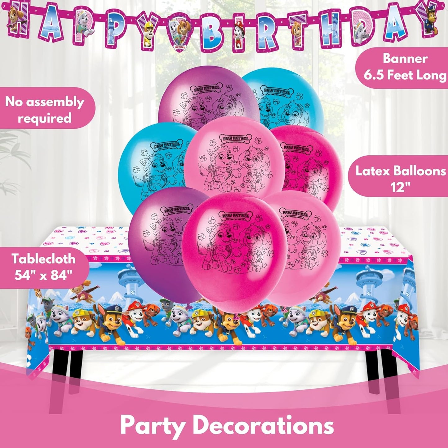 Skye Paw Patrol Birthday Decorations - Complete Party Set for 16 with Plates, Napkins, Banner & More