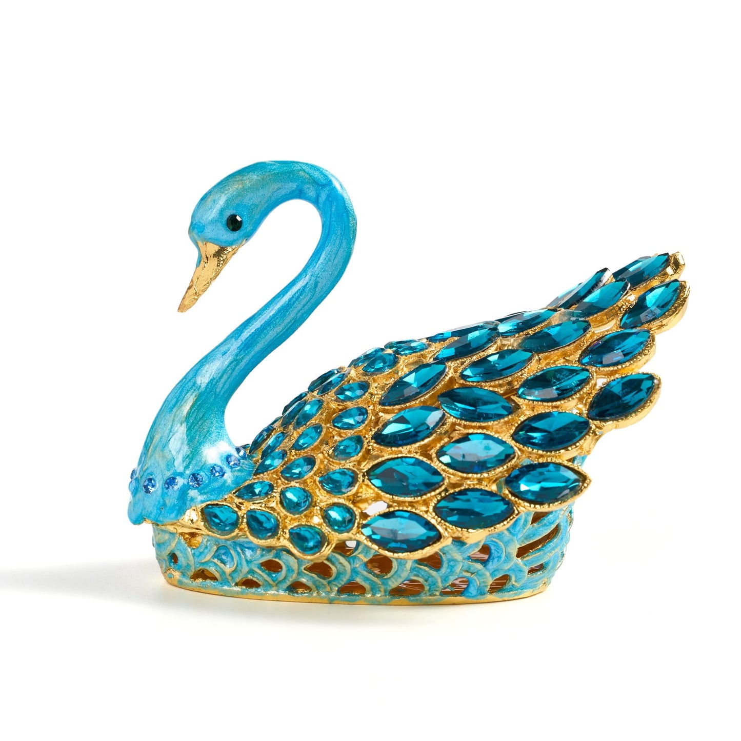 SEVENBEES 3.7-inch Blue Swan Figurine Jewelry Trinket Box, Enamel Hand-painted Swan Box with Gems, Hinged Jewelry Boxes - Ring Holder, Organizer, Home Decor, Wedding Favor Gift