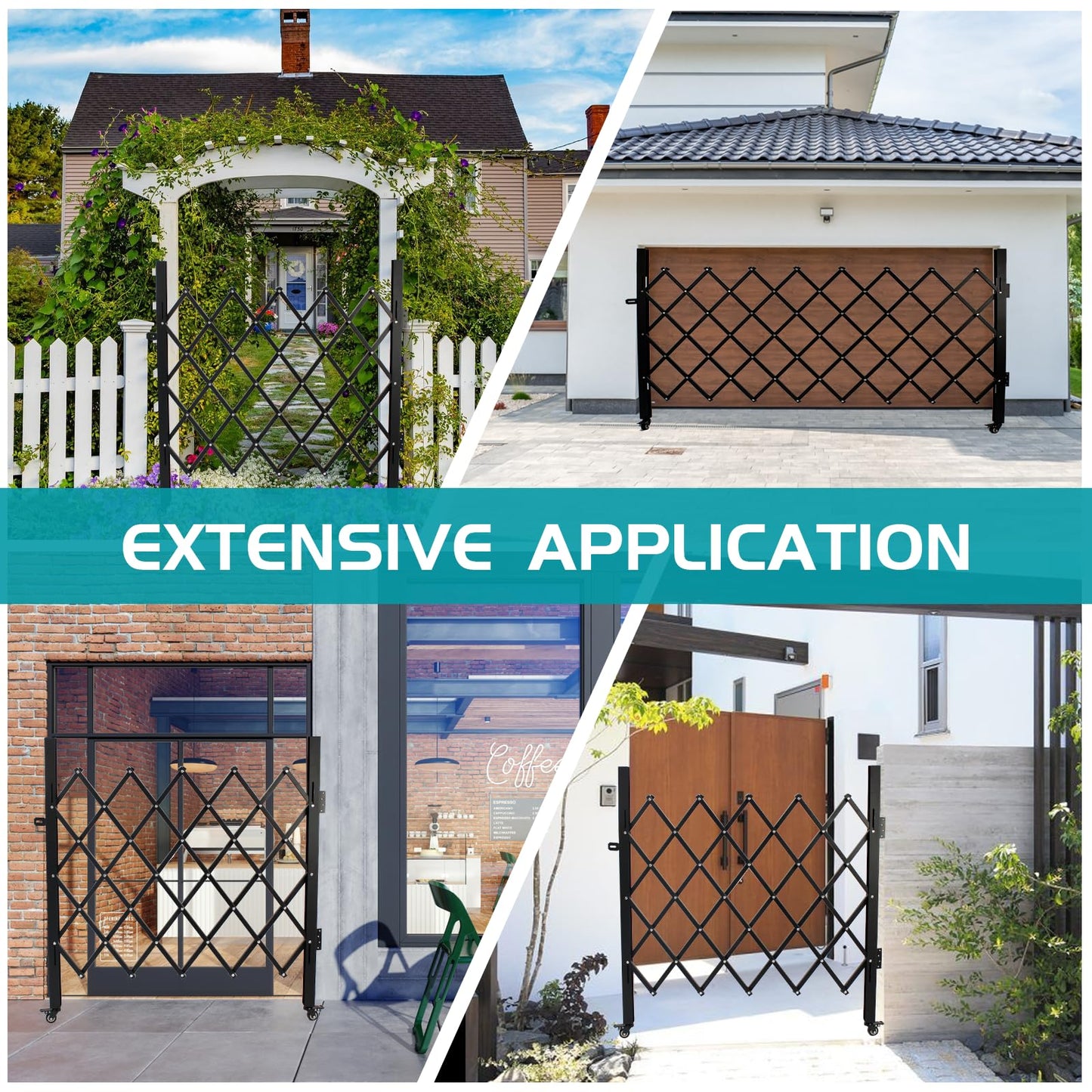 POHADR Single Folding Security Gates, Outdoor Security Scissor Gate 72" W x 50" H Accordion Gate, Metal Expandable Door with 360°Rolling Expanding Security Gate for Courtyards, Garages, Gardens