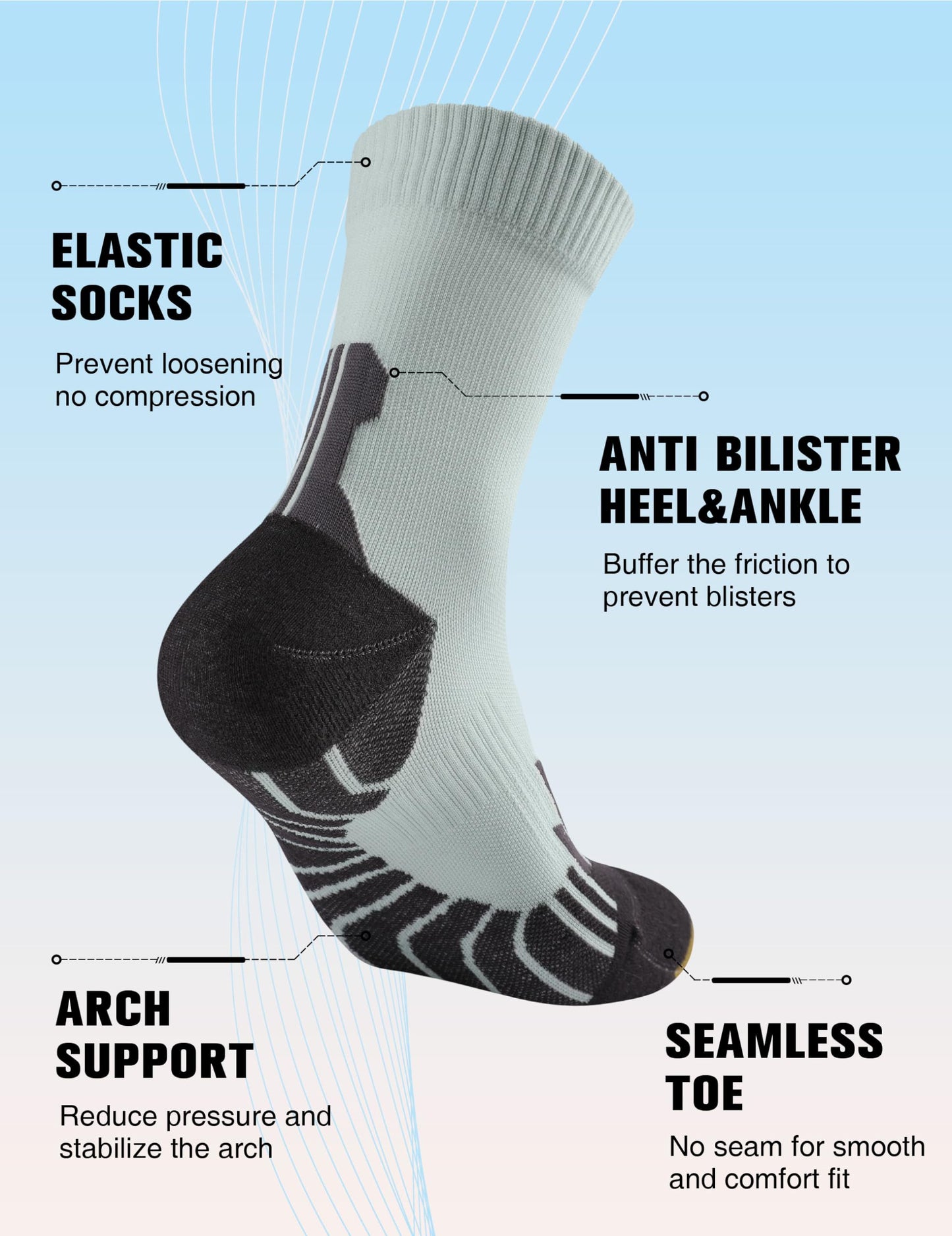 TENYSAF Compression Crew Running Socks: Athletic Socks for Men Women with Cushion,3 Pairs Work Hiking Basketball Sport Socks
