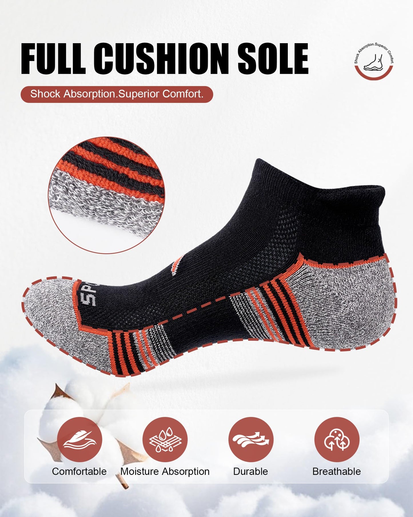 SukModen Women's Performance Athletic Socks 6/12 Pairs, Cotton Ankle Socks with Heel Tab & Cushioned Sole for Running, Gym, Fitness, Multi-Color on Black, 6 Pairs, S