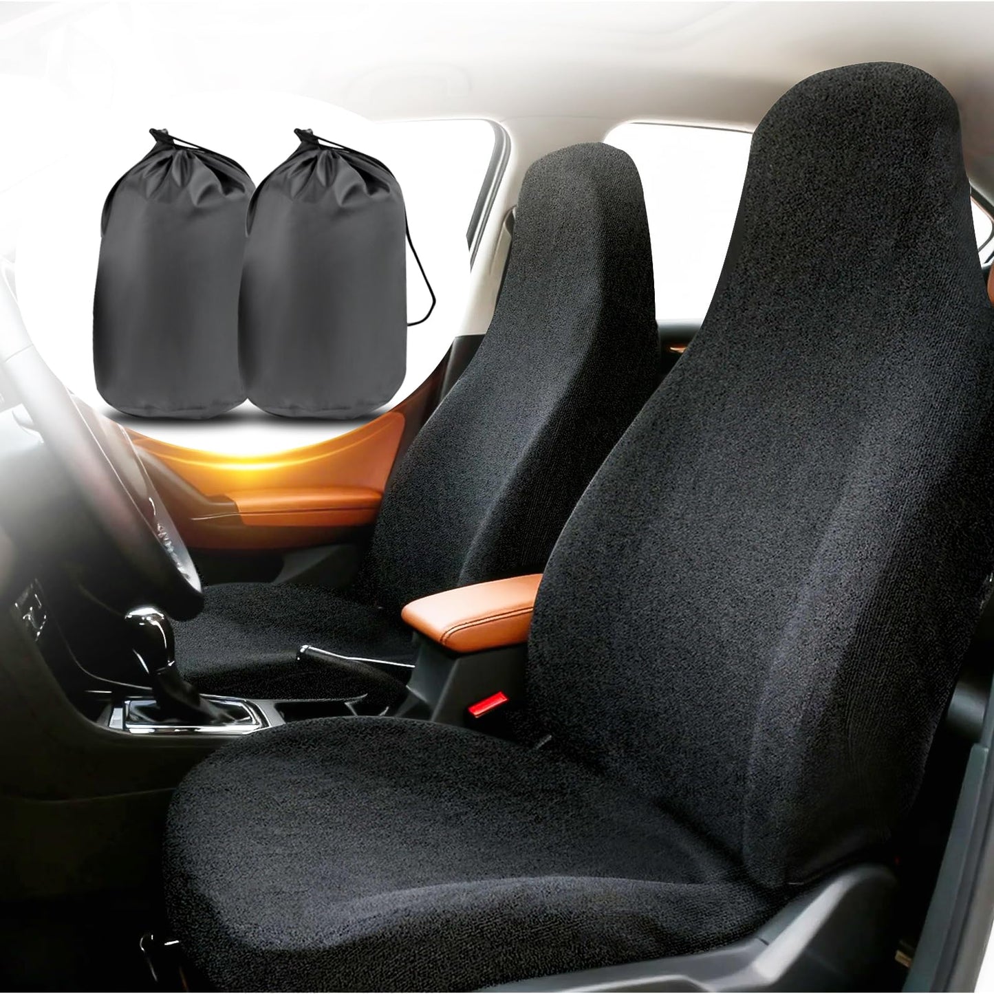 TESFEEL Car Seat Cover Towel GRS Certified Recycled, Waterproof & Washable, Non-Slip Universal Fit for Cars SUVs Trucks, Sweat Protection for Gym, Kids, Pets & Travel (Black, 2 Pack)