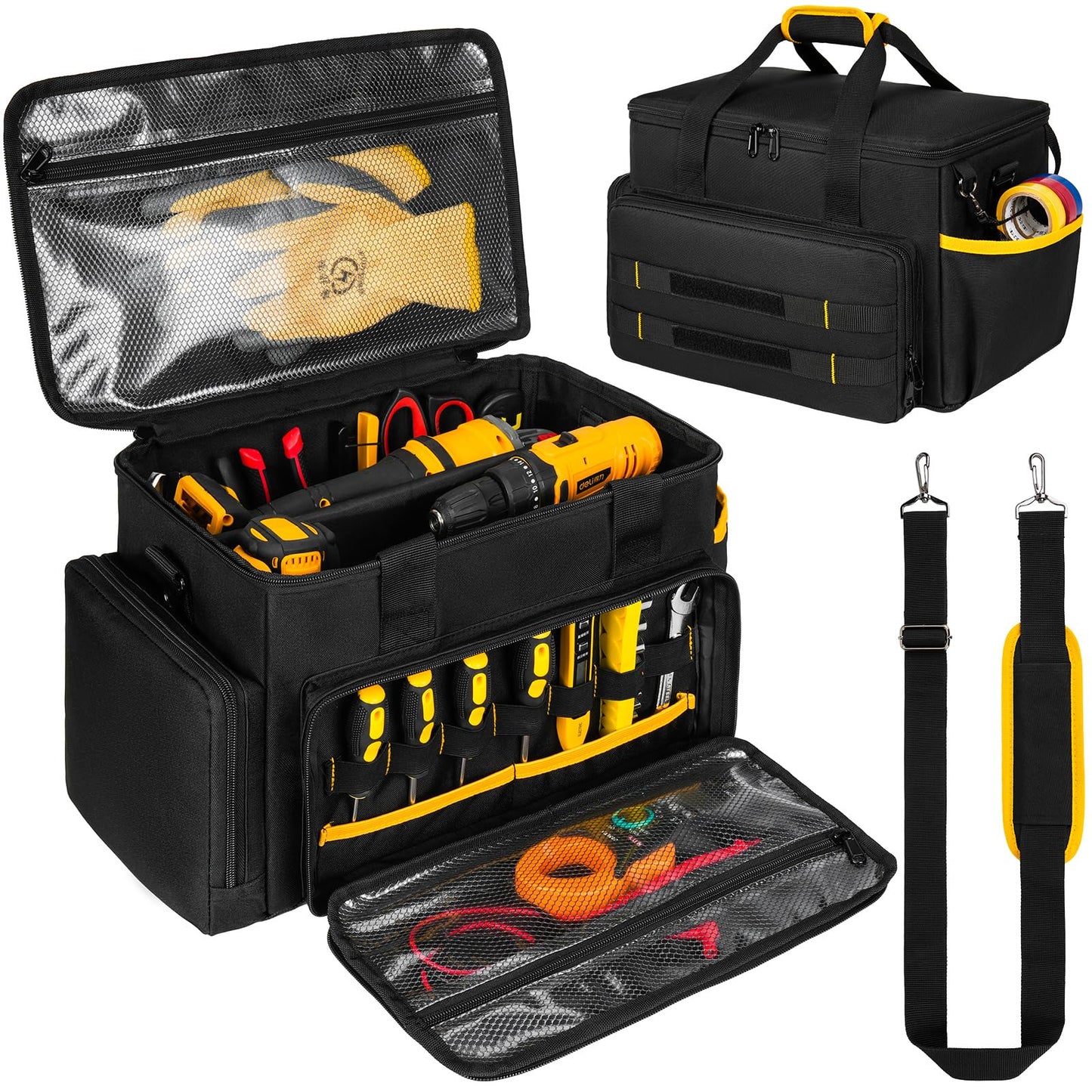 Tool Bag 15 Inch,Heavy Duty Tool Organizer,Tactical Range Tool Tote,30 Pockets & Anti-Friction Bottom,Water-Resistant,Tool Box for Him Dad Men,Electrician,Carpenter,Repairman,Ideal Gift for Father