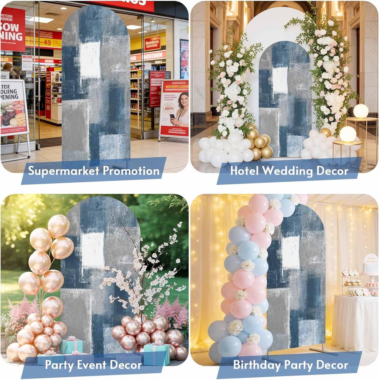 Jnbasdffb 7.2 Blue Grey Ombre Wedding Arch Cover,Stretchy Spandex Arch Backdrop Stand Covers FT,Abstract Vintage Oil