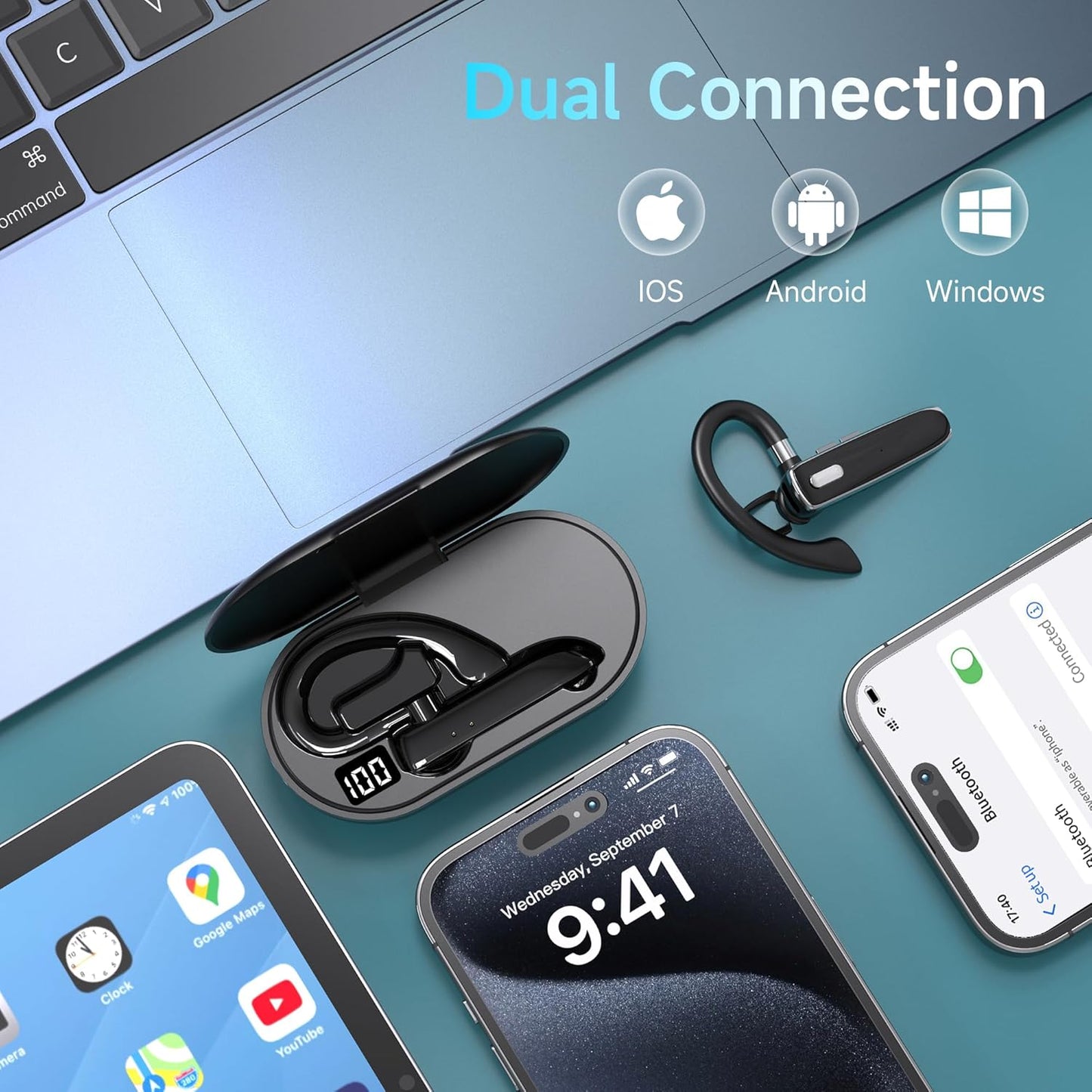 MOZC 6.1,Bluetooth Headset 100H Time,800mAh Headset Headset Bluetooth Earpiece Single Ear Business Earbuds