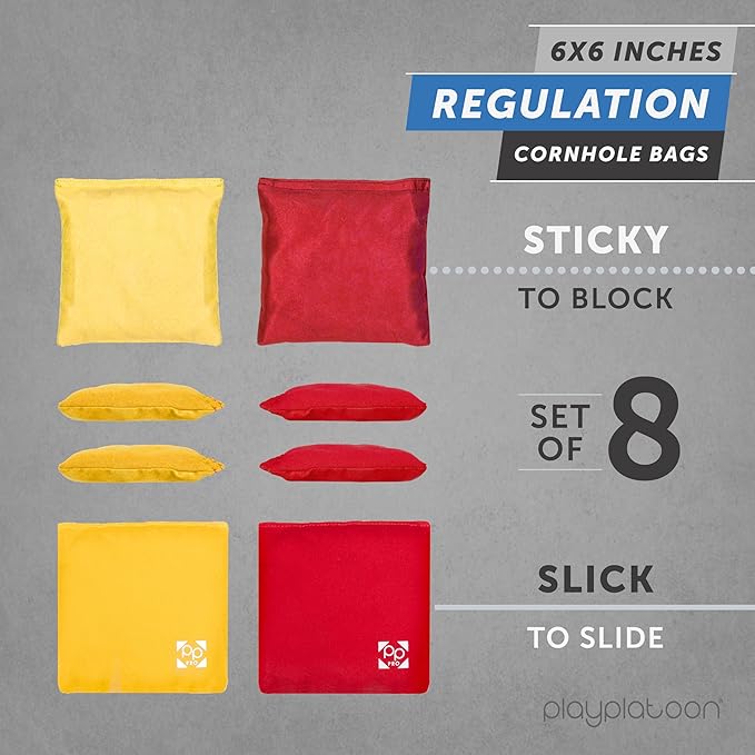 Professional Cornhole Bags - Set of 8 Regulation All Weather Double Sided - Sticky Side/Slick Side Bean Bags for Pro Corn Hole Game