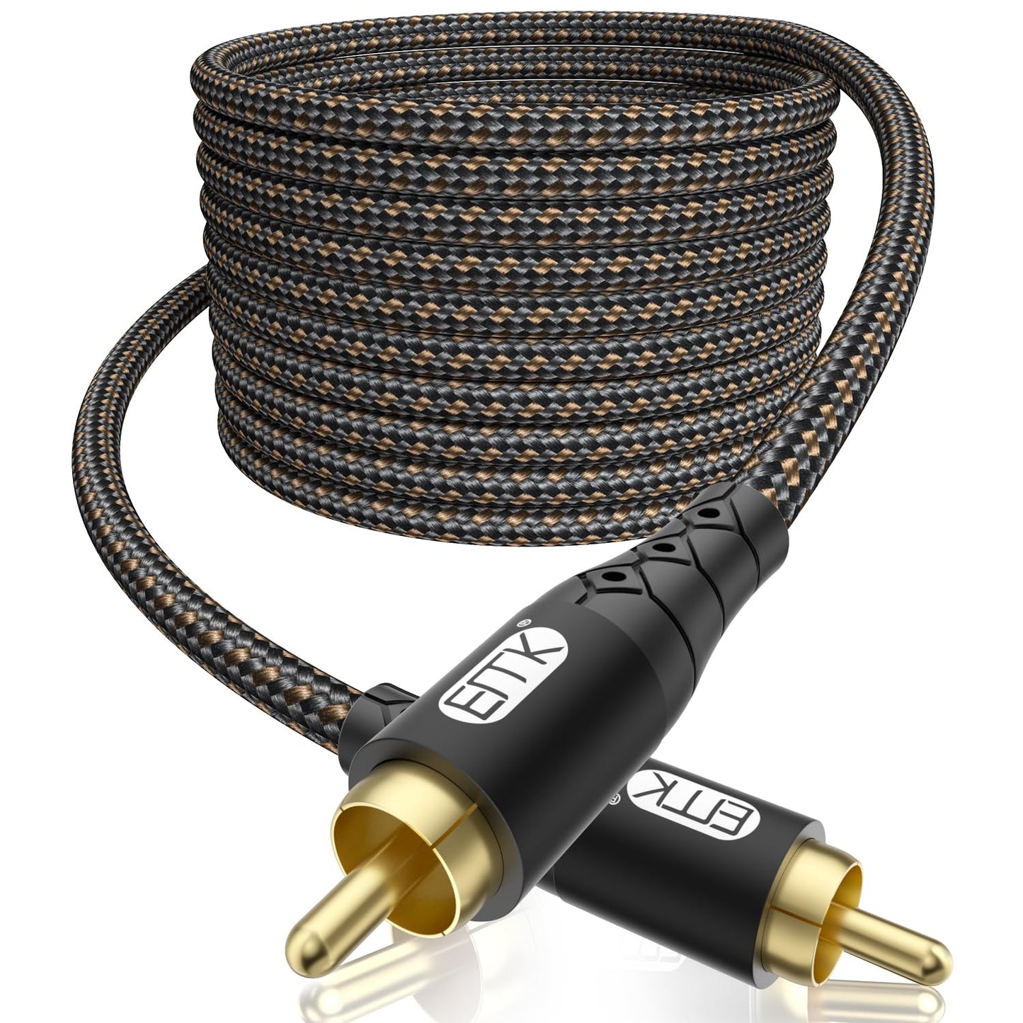 24K Black/15ft/5m EMK RCA to RCA Subwoofer Cable Gold-Plated Connector Nylon Braided Double Shielded Audio Cable