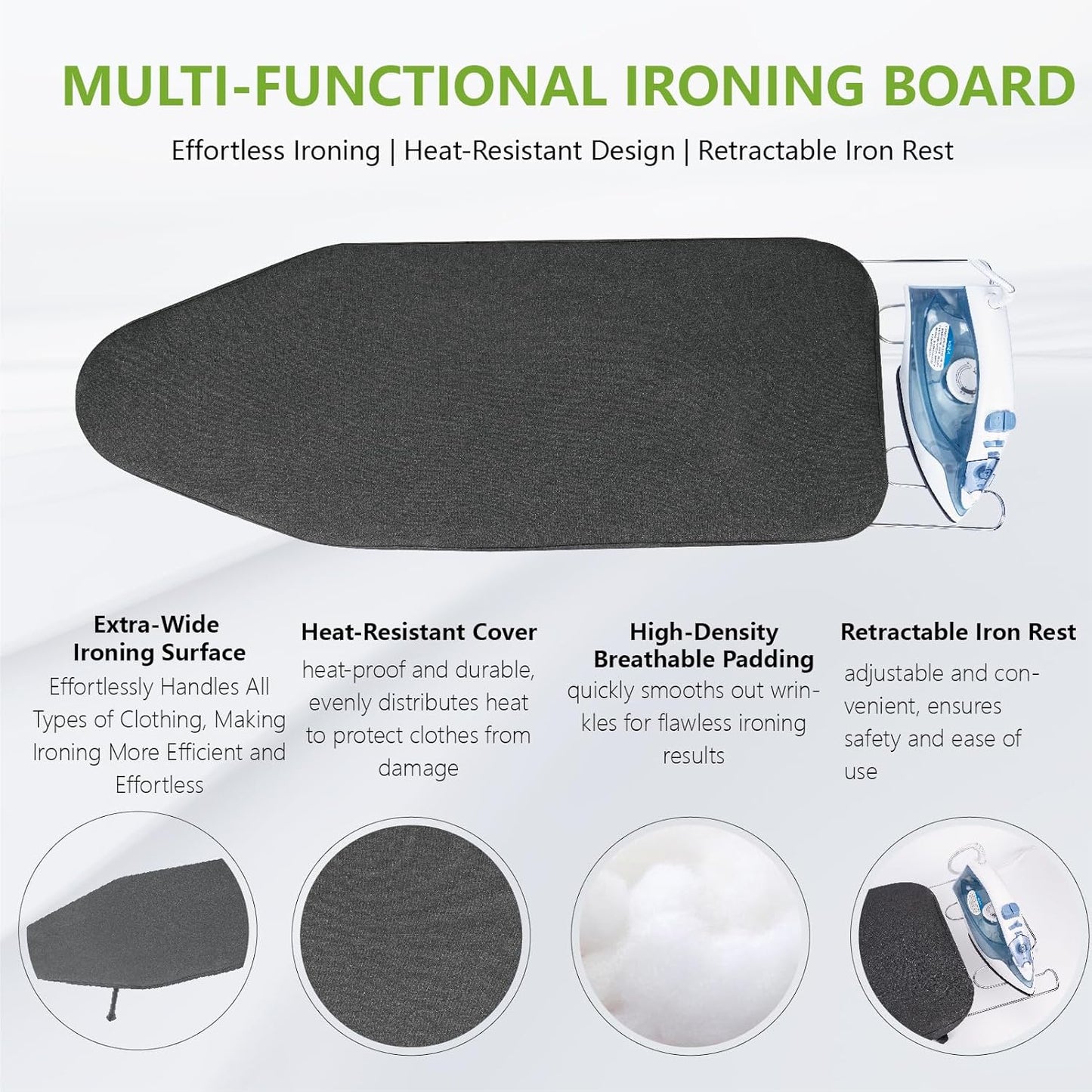 Skiennix Foldable Ironing Board - Portable Mini Design with Heat-Resistant Cover | 31"x12", Black