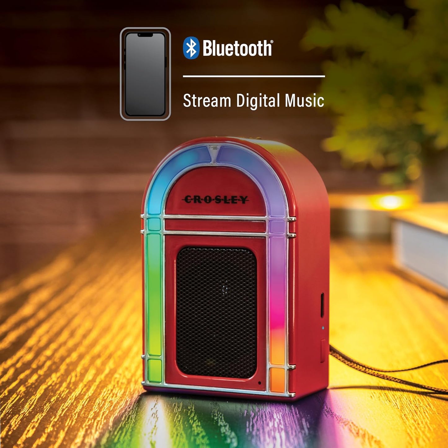 Crosley CR3046A-RE Retro Mini Jukebox Bluetooth Speaker - Portable with LED Lights, Red