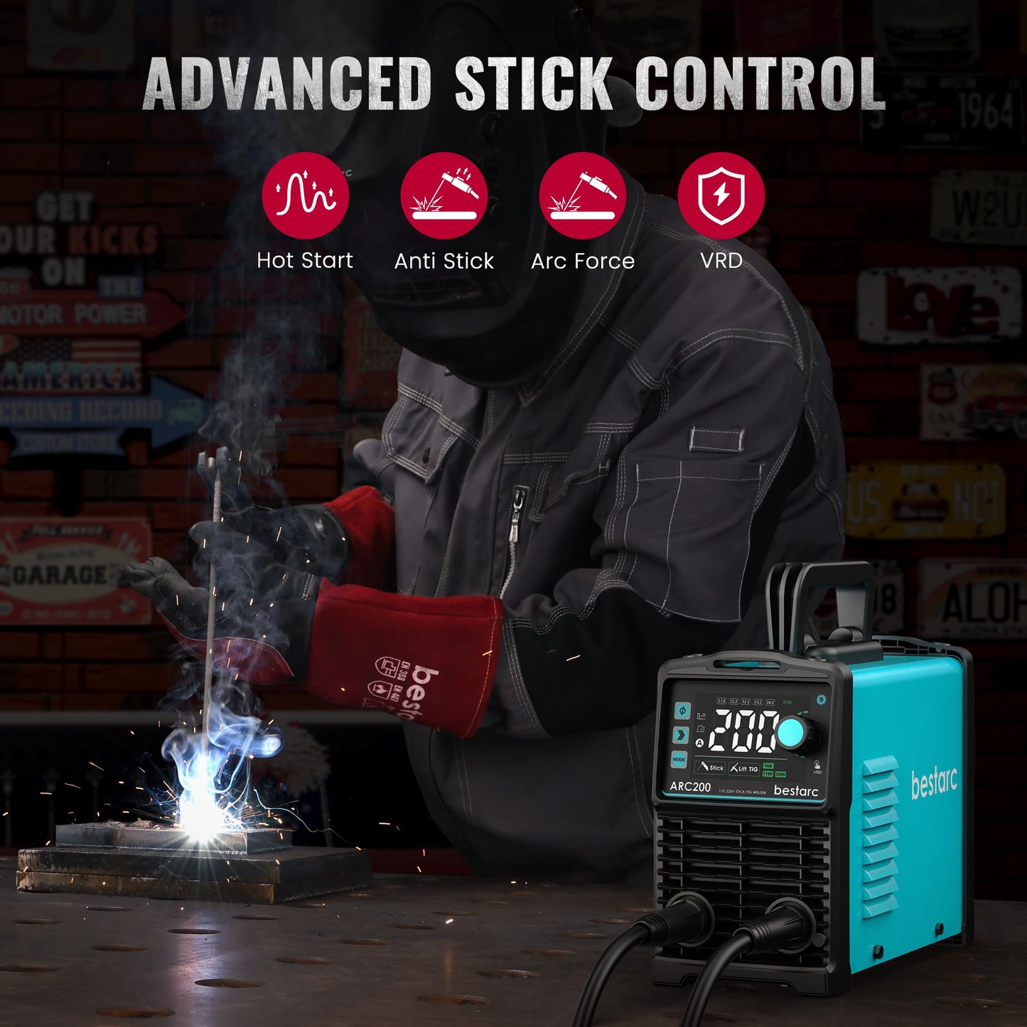 bestarc Stick Welder 200A, Large LED Display ARC/Lift TIG Welding Machine, 110V/220V Dual Voltage with Synergic Control, IGBT Inverter Portable MMA Welder Machine with Hot Start, Arc Force and VRD