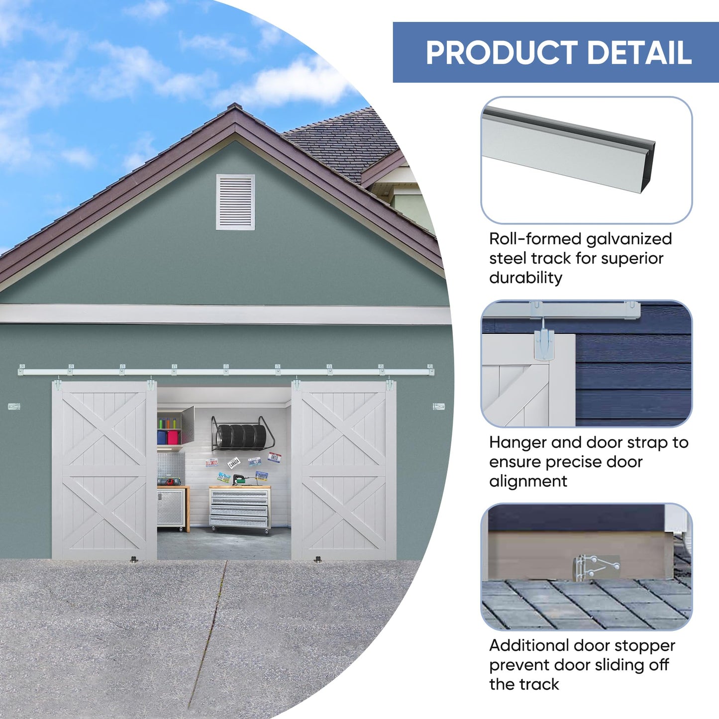 Exterior Barn Door Hardware Kit, BARNSMITH 14FT Sliding Barn Door Hardware Heavy Duty Doors Track Kit for Double Doors Use, Wall Mount, Silver (Hardware Only)