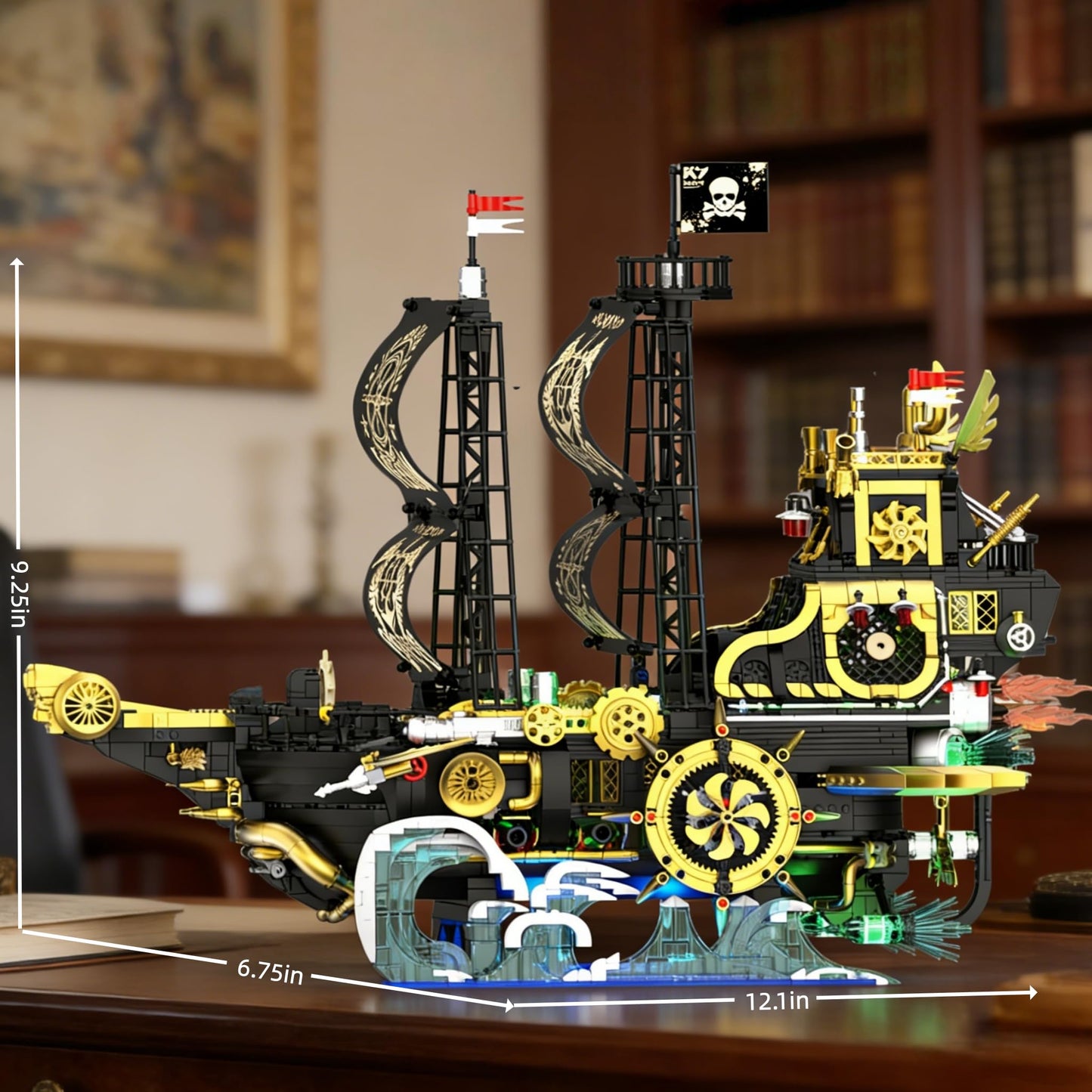 Mechanical Pirate Ship Building Sets for Adults with Motor & Light,Dynamic Large Freedom Pirate Ship Model Boat with Rotating Rudder,Room Office Decor,Idea Gifts for Collector‘s Pirate Fans(2720PCS)