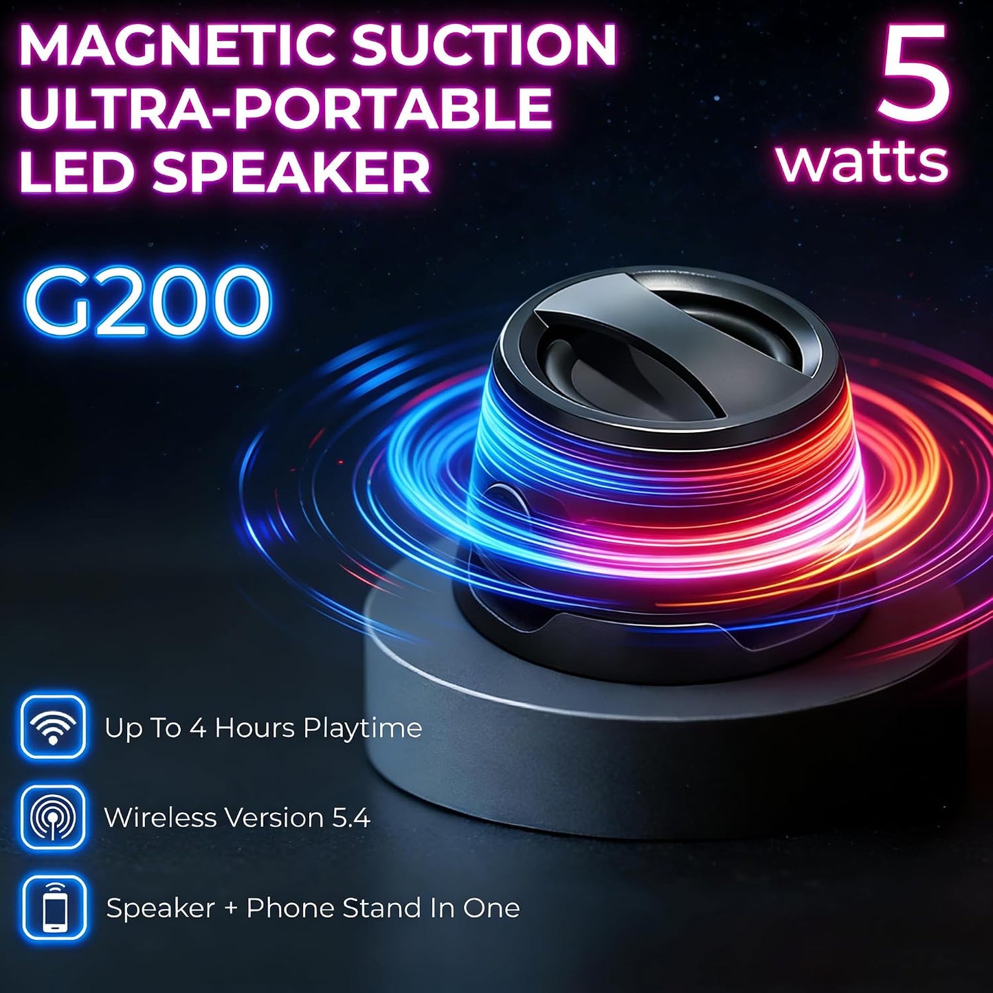 LENOLL 2 Pack Set, Magnetic Mini Bluetooth Speaker with RGB Lights, Dual Wireless Stereo Speaker Portable Small