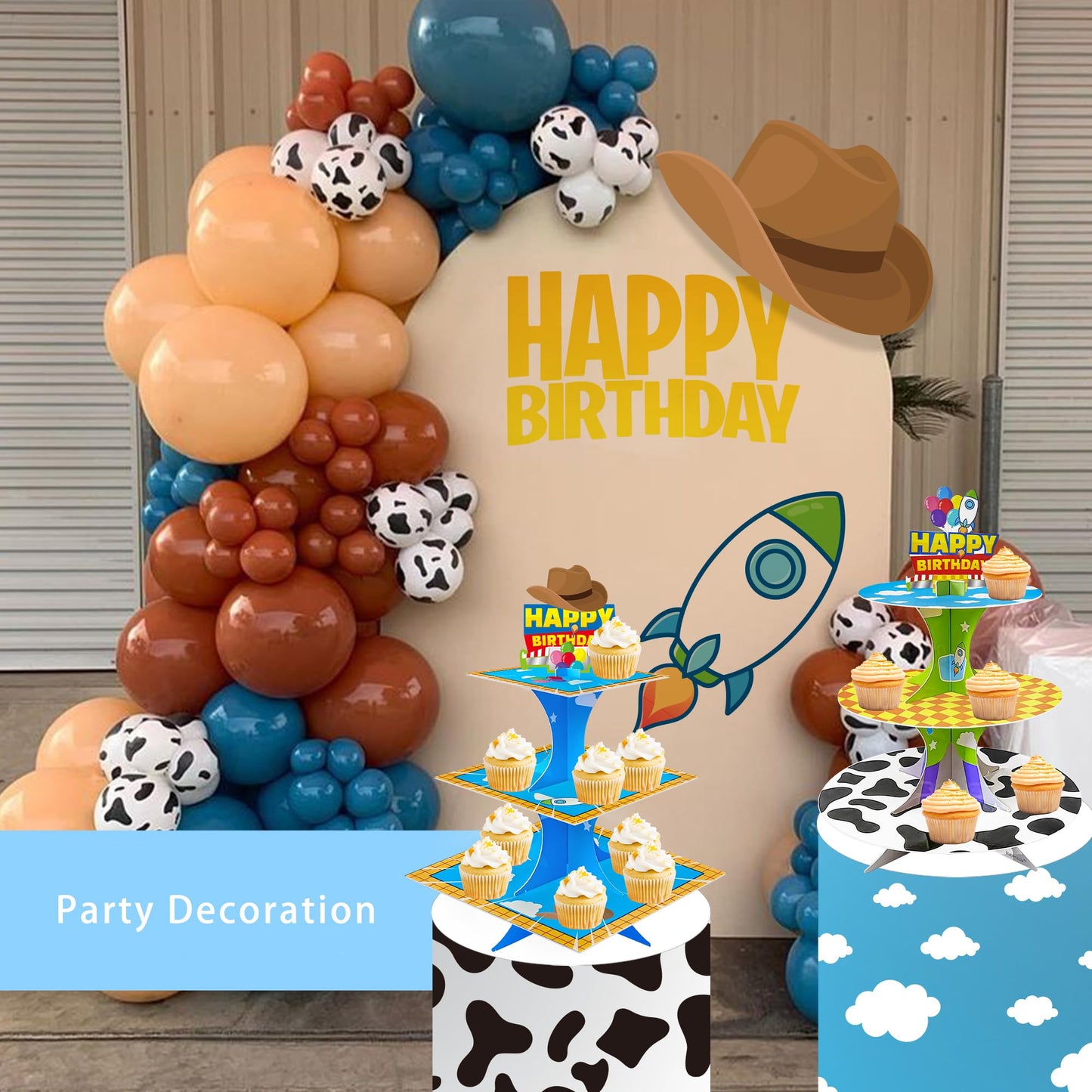 Nabenkalu 3-Tier Cartoon Story cupcake stand 2 Sets Cardboard Cake Stand Dessert Tower Holder for toy theme Birthday Decoration Baby Shower Party Supplies