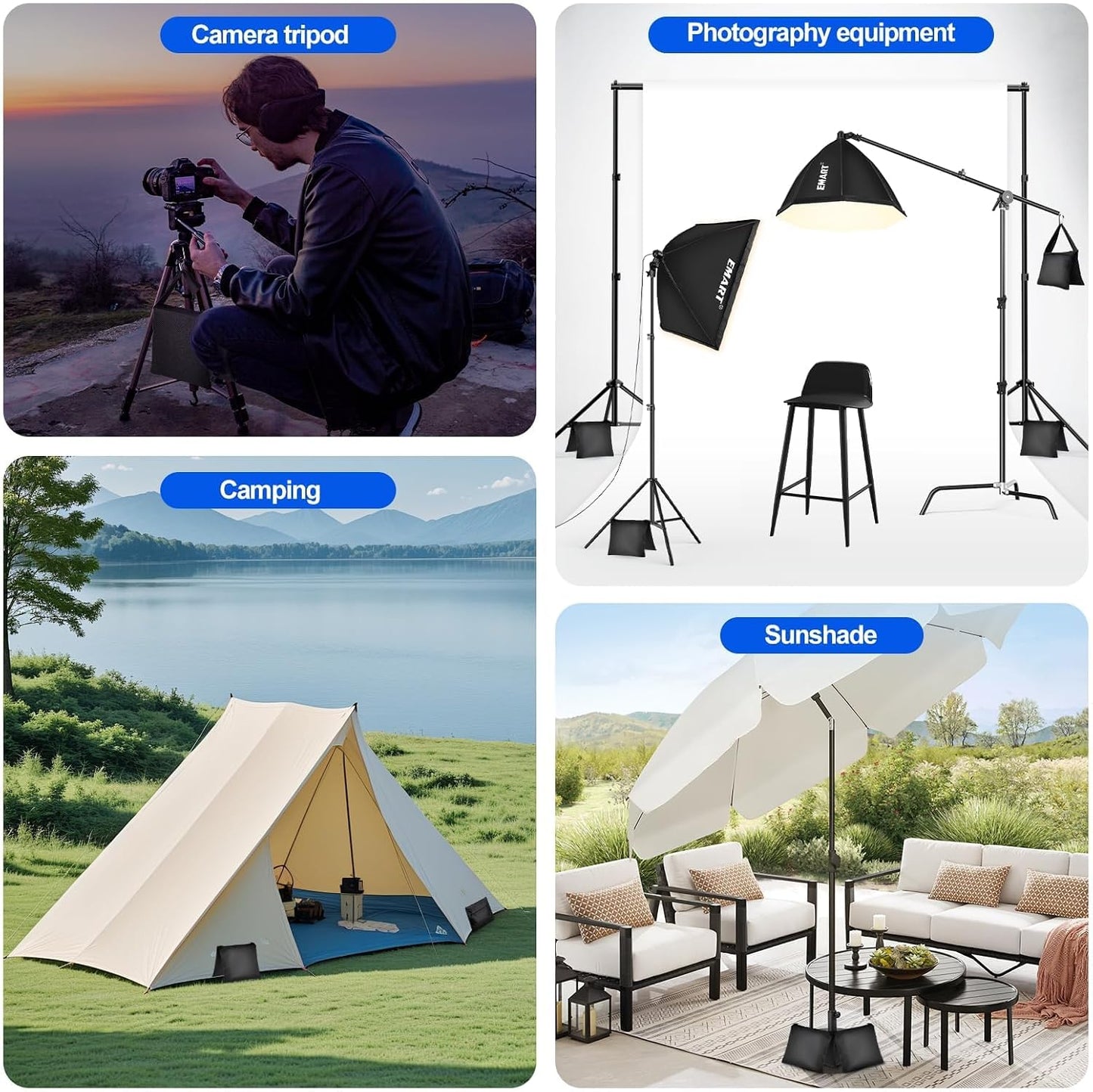 -4 Packs Set(Black) EMART Heavy Duty Sandbag Photo Studio Weight Bag Saddlebag Design for Photography Light Stand