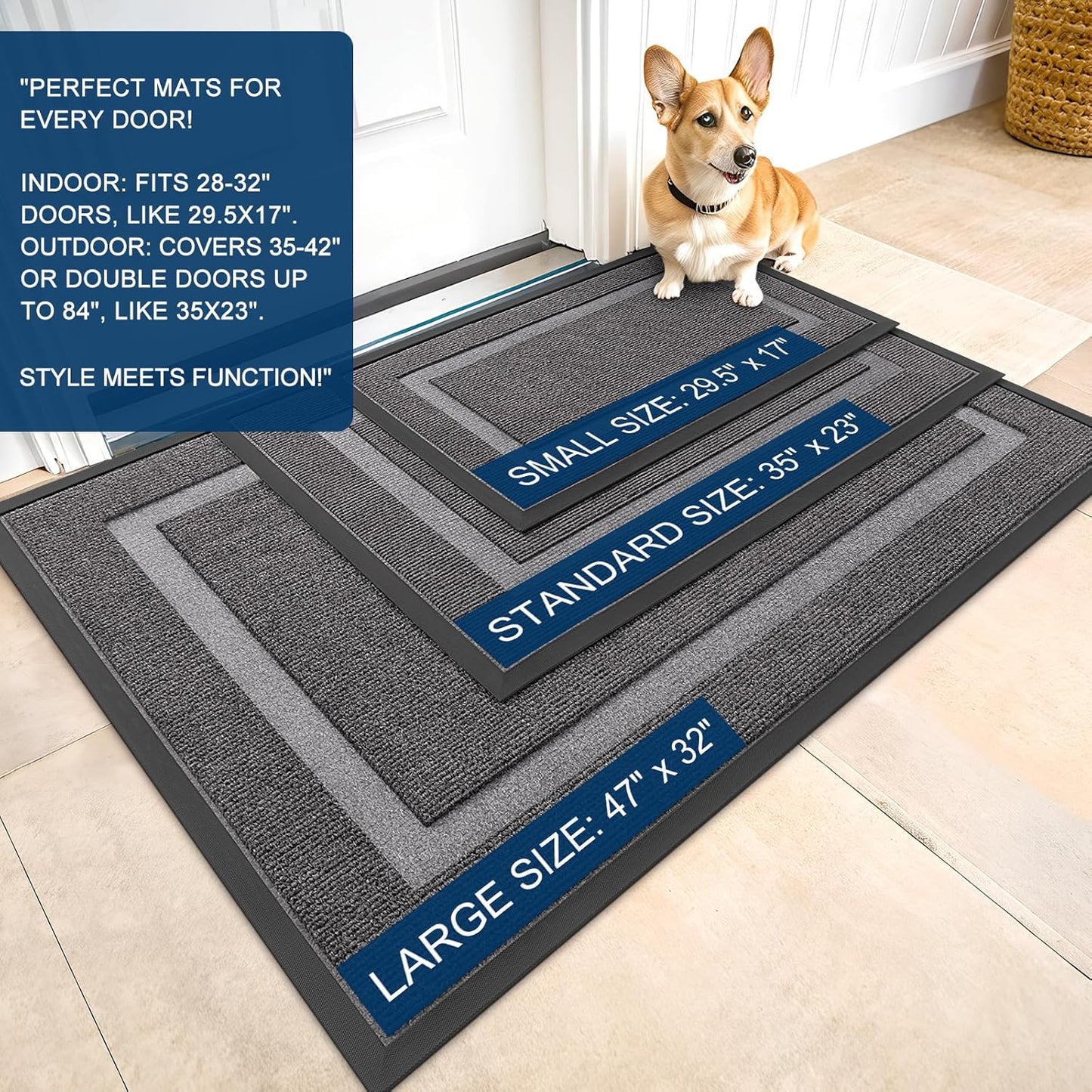 OLANLY Indoor Outdoor Front Door Mat - Waterproof All-Season Doormat, Sturdy Rubber, 59x35, Dark Grey