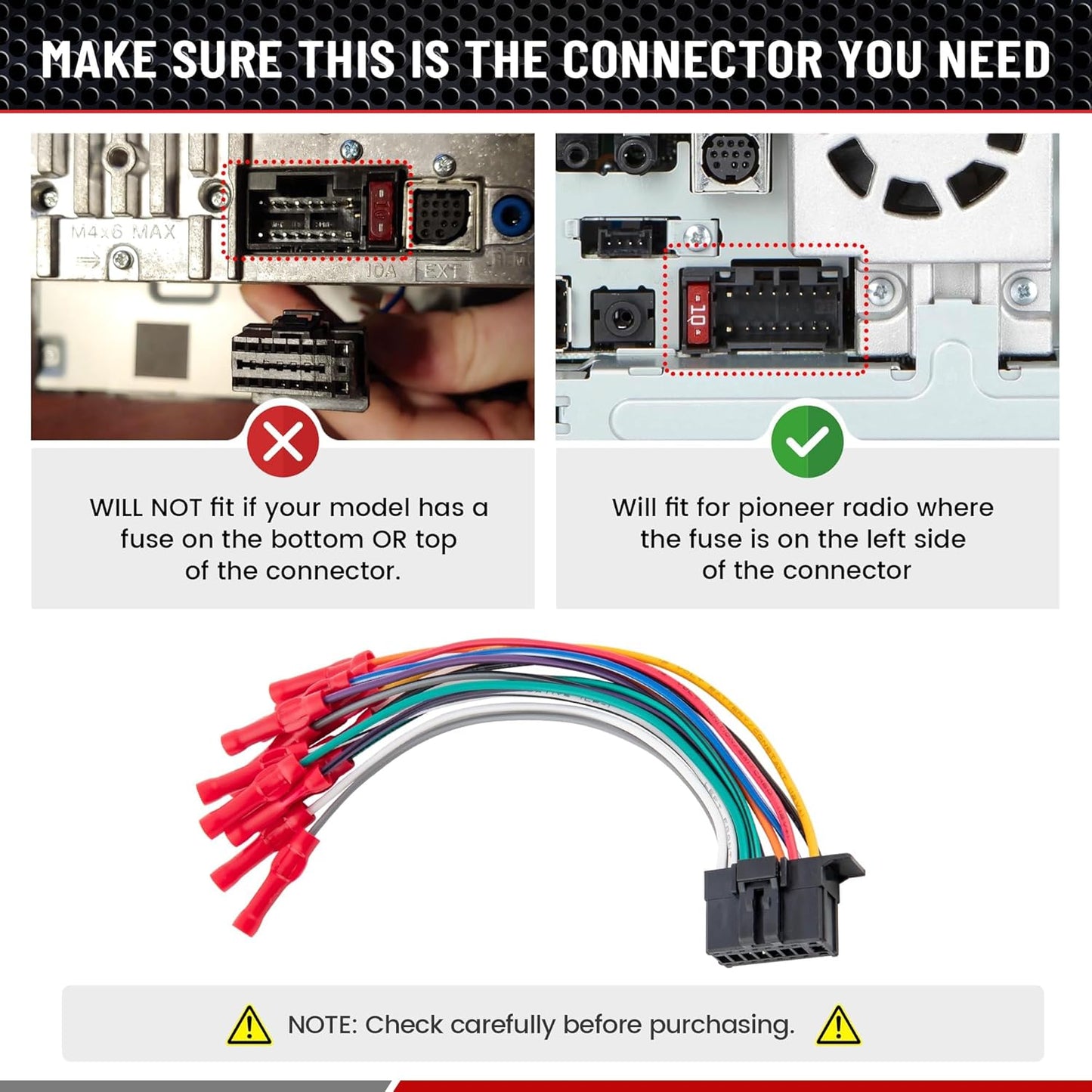 16-Pin RED WOLF Radio Stereo Wiring Harness Compatible with Aftermarket Pioneer Radio DEH AVH AVIC MVH FH SPH w/Wire