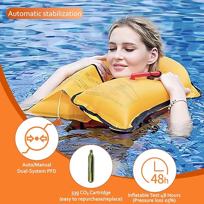 Automatic/Manual Inflatable Life Jacket| Inflatable PFD Kayak Vest Adult| Life Vest for Adults| Outdoor Water Sports| Supports up to 330 lbs|33g of Carbon Dioxide Cylinder