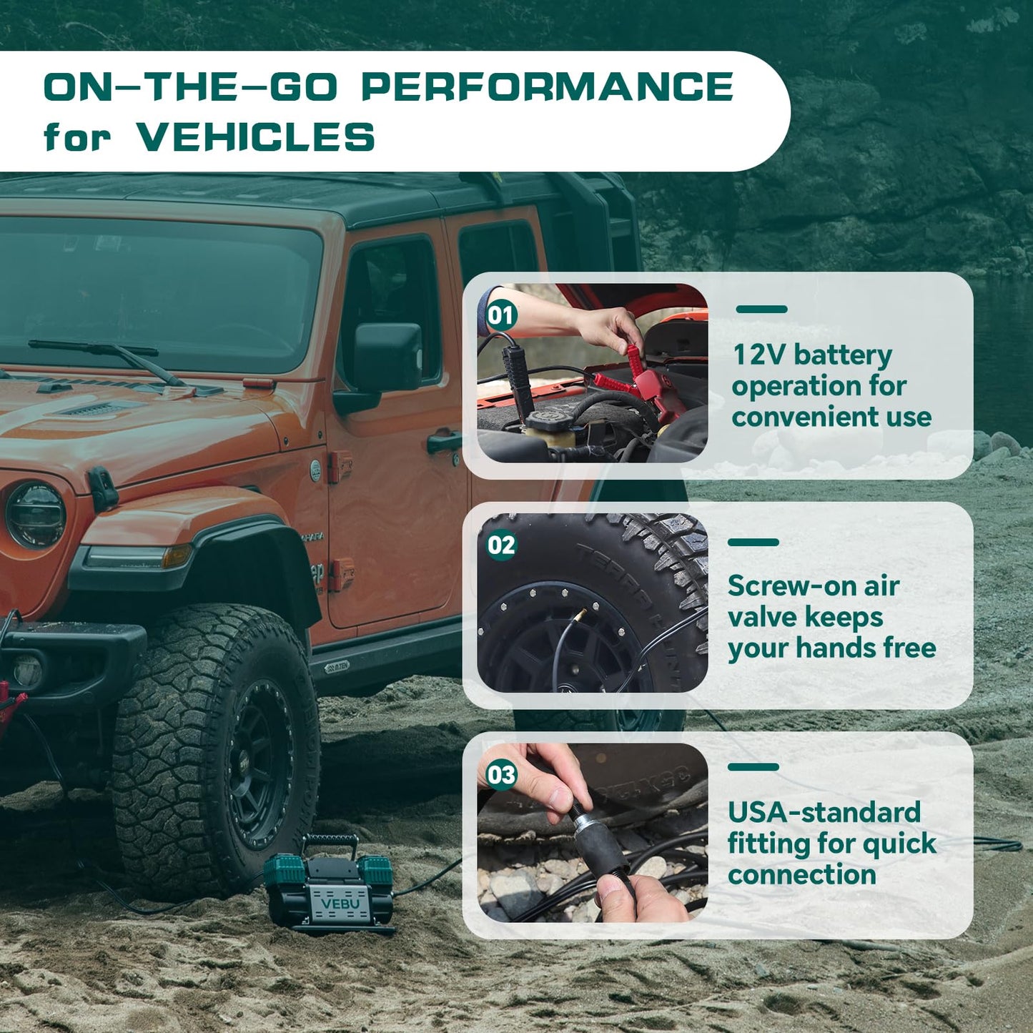 VEBU Air Compressor with 4 Tire Inflation and Deflation System, 10.6CFM Fast Infaltion, Preset Memory and Digital Display