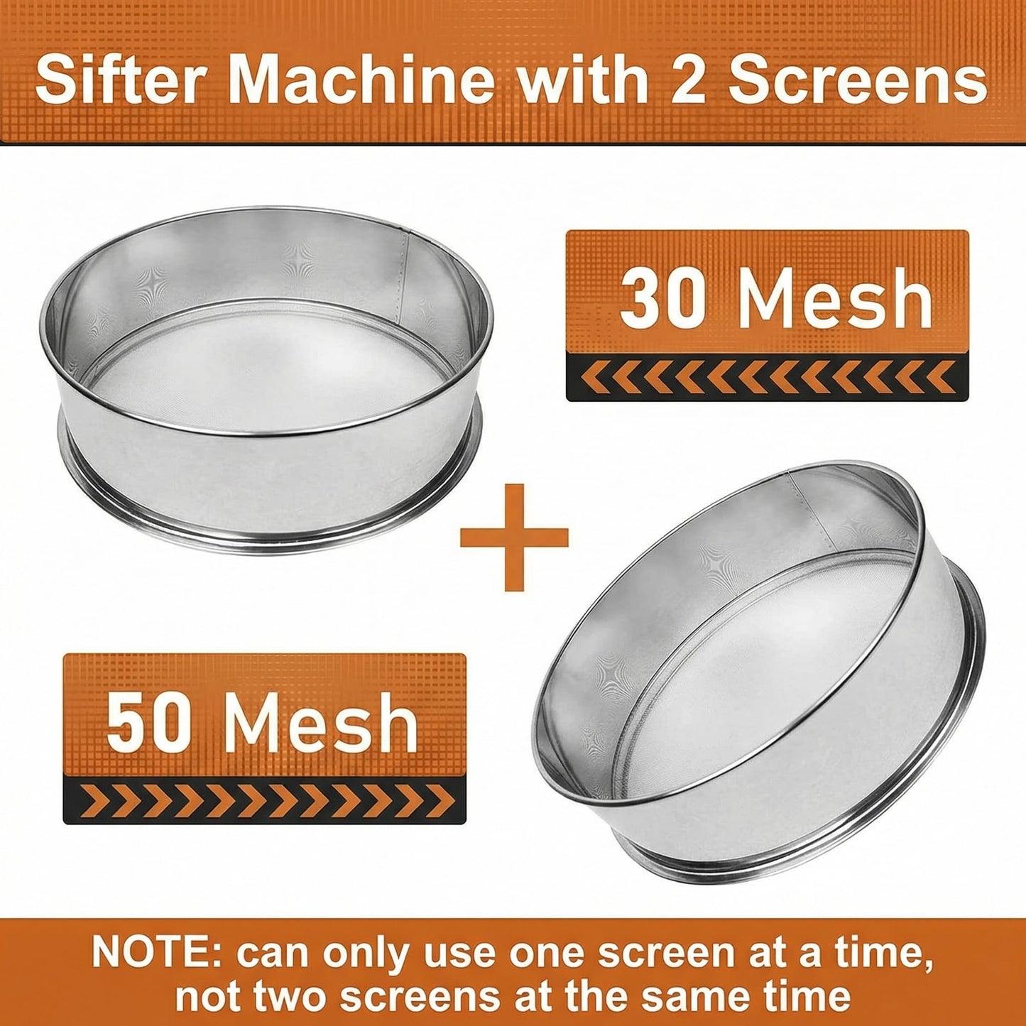 Automatic Powder Sifter Machine, 30 Mesh 50 Mesh Stainless Steel Sieve Shaker, 110V Vibrating Sifter for Flour & Powder, 2 Screens Included