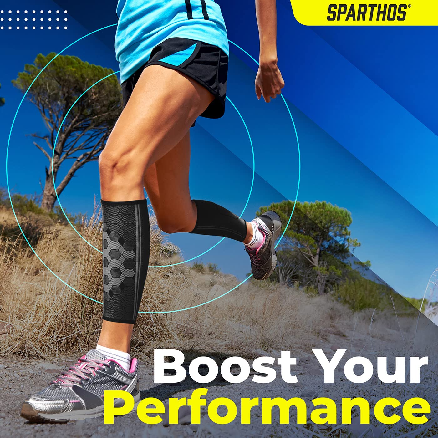 Sparthos Calf Compression Sleeves (Pair) – Leg Compression Socks for Men and Women – Shin Splint Calf Pain Relief Calf Medical Leg Pain and Cramps Recovery Varicose Veins (Black-L)