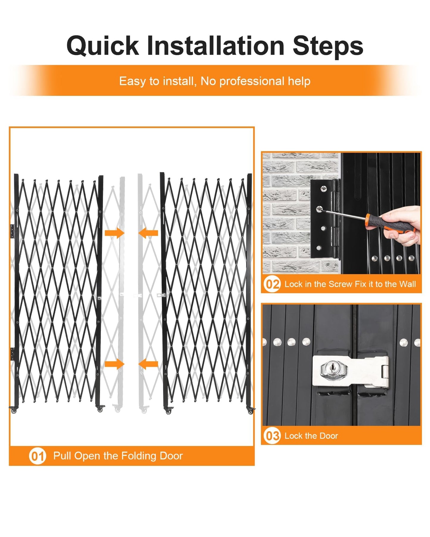 Double Foldable Security Gate 61" H x 122" W Aluminum Expandable Fence Portable Safety Barrier with Casters Retractable Driveway Gates 360°Rolling Barricade Gate Mobile Barricade Safety Barrier Black