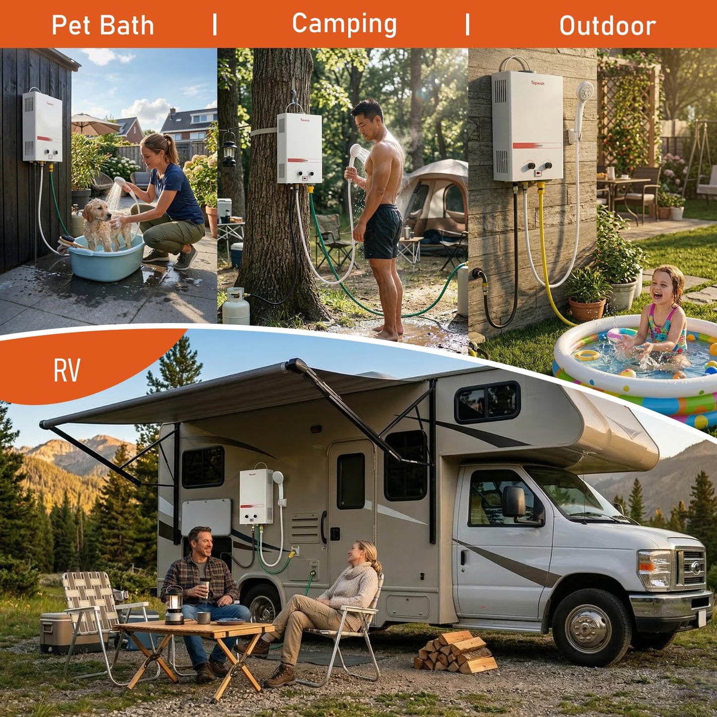 TOPWISH Portable Propane Water Heater Tankless, 8L 2.11GPM Instant Gas Hot Water Heater 54,500 BTU with Digital Display Handle Overheating Protection for Outdoor Camping RV Cabin Shower