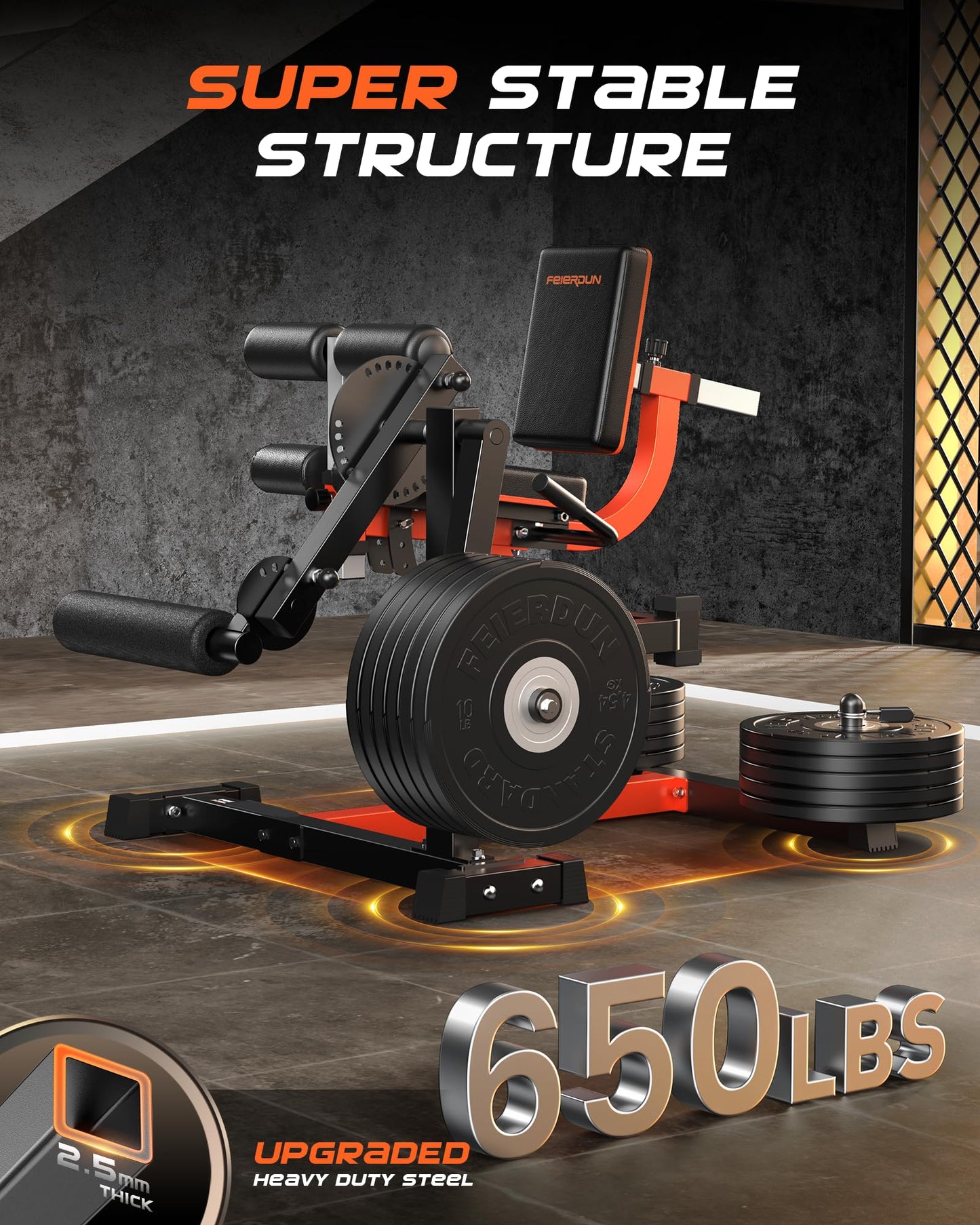 FEIERDUN Leg Extension Curl Machine, Leg Extension Machine for Lower Body Workouts, Adjustable Leg Curl Machine with Exercise Bench, Home Gym Weight Machine, Orange