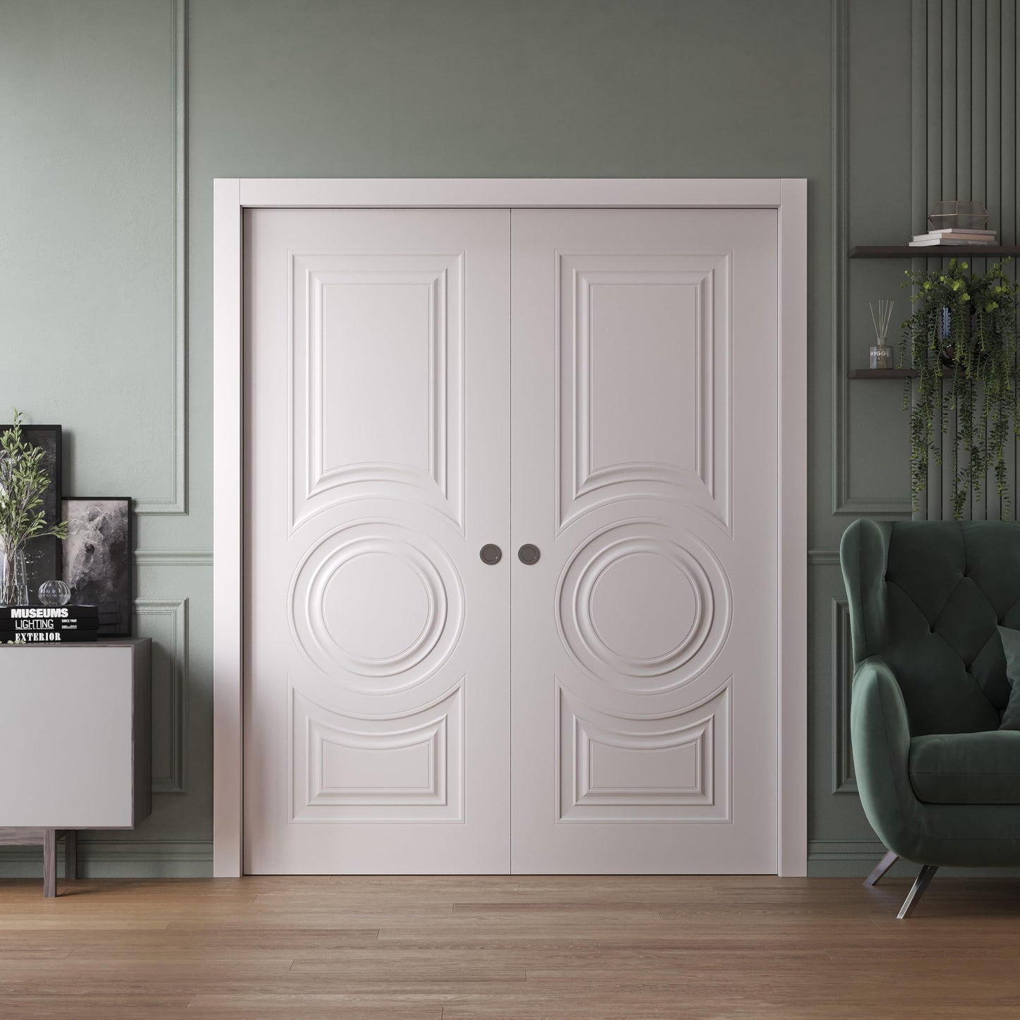 SARTODOORS Sliding Double Pocket Doors 36 x 80 inches | Base 7801 White | Kit Rail Hardware | Solid Wood Interior Bedroom Doors