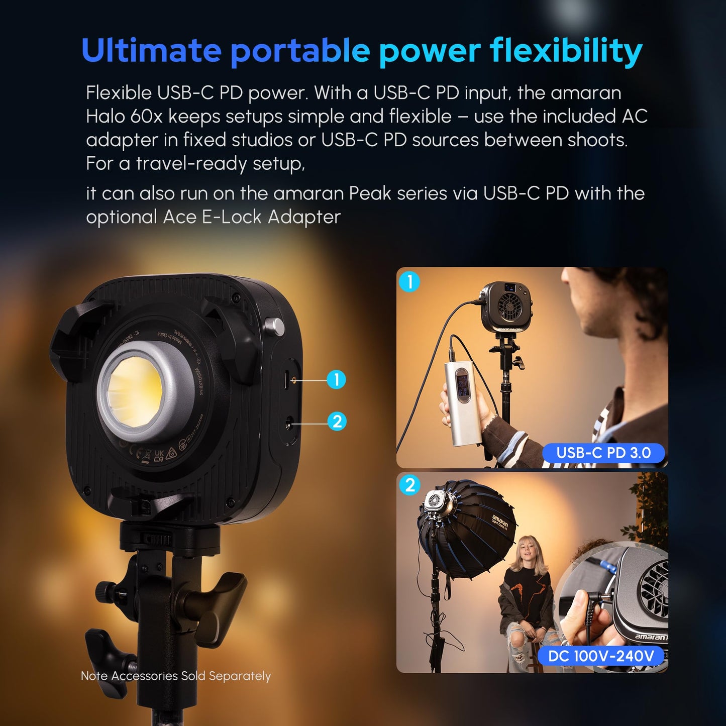 Aputure Amaran Halo 60x 63W COB Led Video Light Bicolor 2700k-6500k,3,270 lux @ 1m, Ultra-Compact Travel Light,USB-C PD Power,App/NFC Control, Bowens Mount (63, Watts)