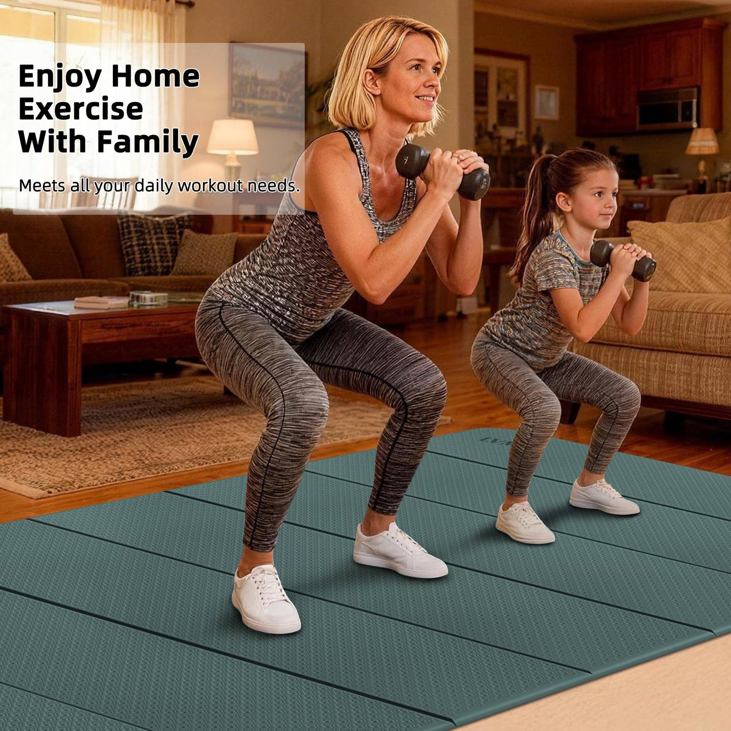 Large Yoga Mat, 74"x47.2" Extra Wide & Long Foldable Yoga Mat, 0.4" Thick Folding Yoga Mat, 2-Person Workout Mat for Home Gym, Extra Large Non-Slip Fitness Mat for HIIT, Yoga, Stretching, Portable Design for Easy Storage