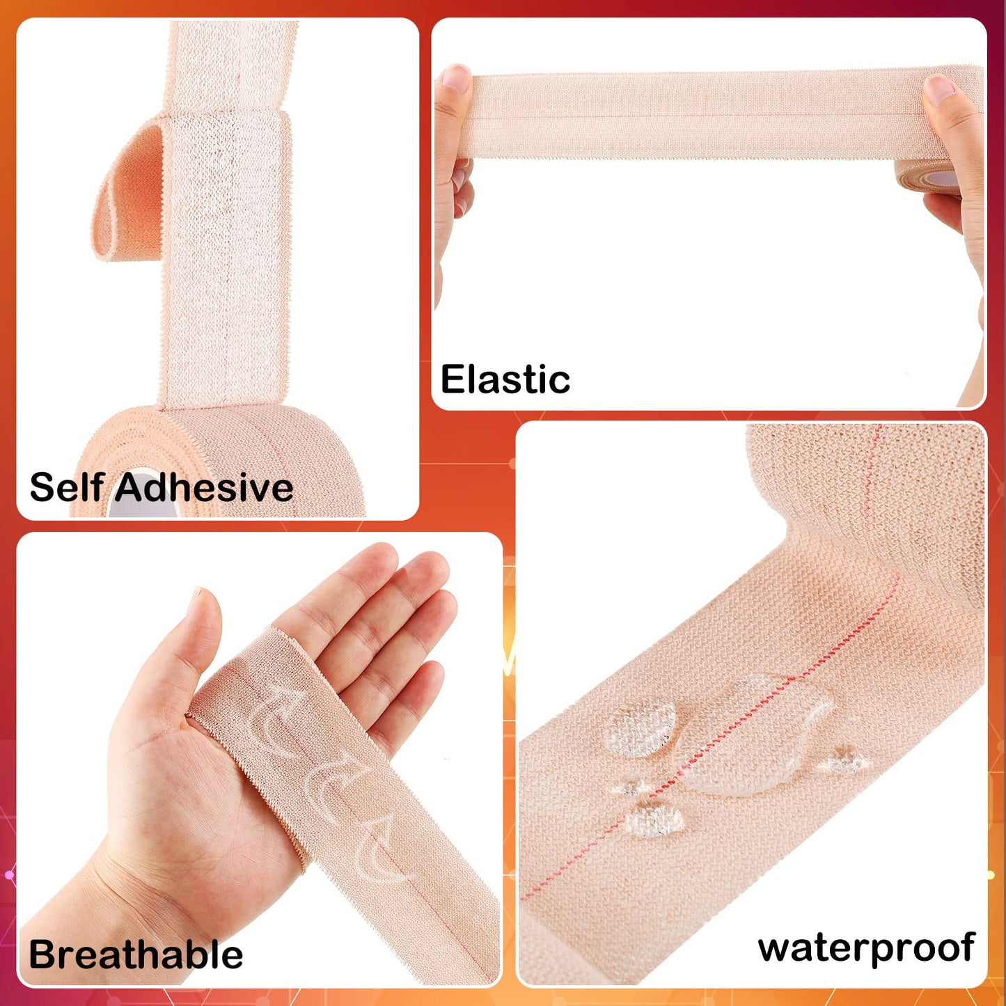 Nuanchu 16 Rolls Self Adhesive Elastic Bandage Wrap Breathable Flexible Stretch Sports Tape for Wrist Ankle Support, Cohesive Vet Wrap for Horse Pet(2 Inch x 5 Yard)