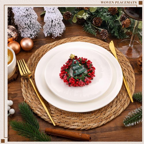30 PCS Round Bulrush Woven Placemats 13.8 Inch Boho Rattan Chargers for Dinner Plates Natural Hand Weave Table Mats Rustic Wicker Braided for Farmhouse Home Wedding Party Outdoor Christmas Decor
