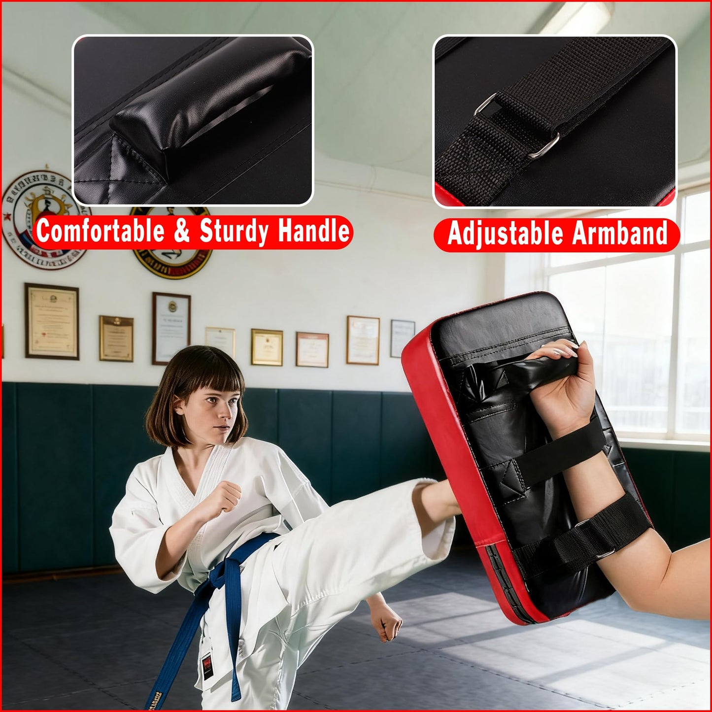 WYIPOLZI 2-in-1 Punching Mitts Kick Pack Set, Boxing Mitts Focus Pads Taewondo Kick Pad, Adjustable Strike Shield Arm Pad Set for Boxing, Kickboxing, Karate, Muay Thai MMA Training