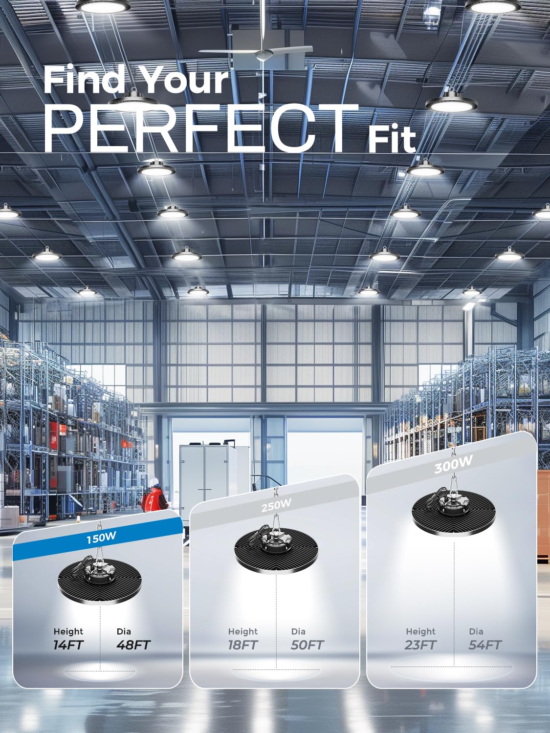 ELEKICO UFO Led High Bay Light 150W 5000K Shop Lights 21000Lm Daylight with Plug, UFO High Bay Lights for Garage Warehouse Workshop Factory Barn Logistics Center 6 Pack