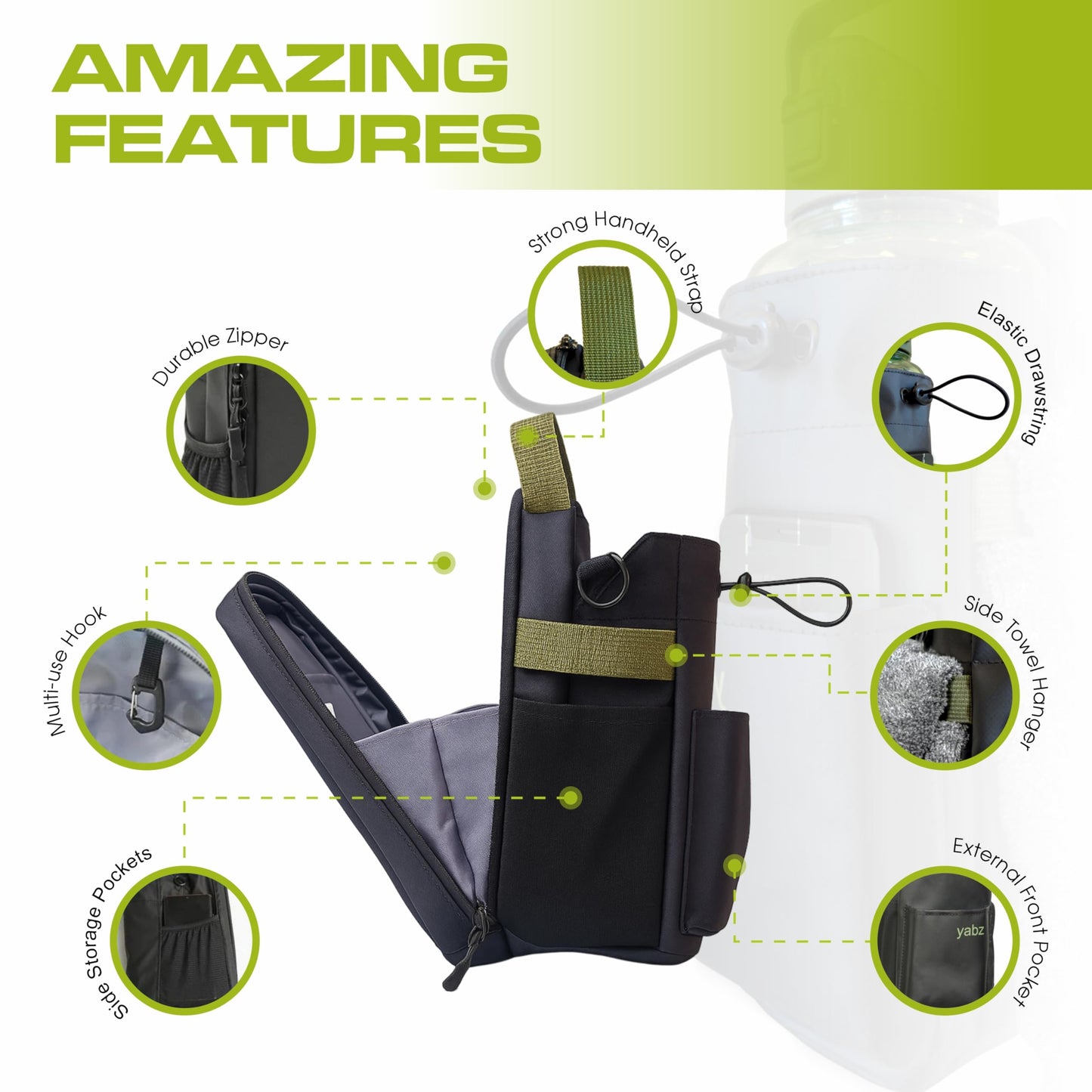 YABZ Strong Magnetic Gym Bag - Magnetic Gym Water Bottle Bag for Men and Women, High Load Capacity, Sports Gifts, Waterproof Material, Titanmag, Water Bottle Holder for Travel, Sports, Work