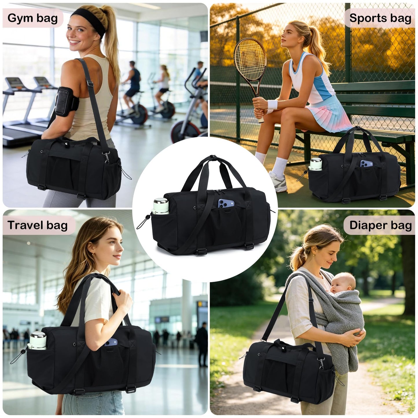 Gym Bag for Women Gym Duffle Bag with Shoe Bag and Wet Pocket Carry On Overnight Weekender Duffel Bag for Travel Sports Yoga