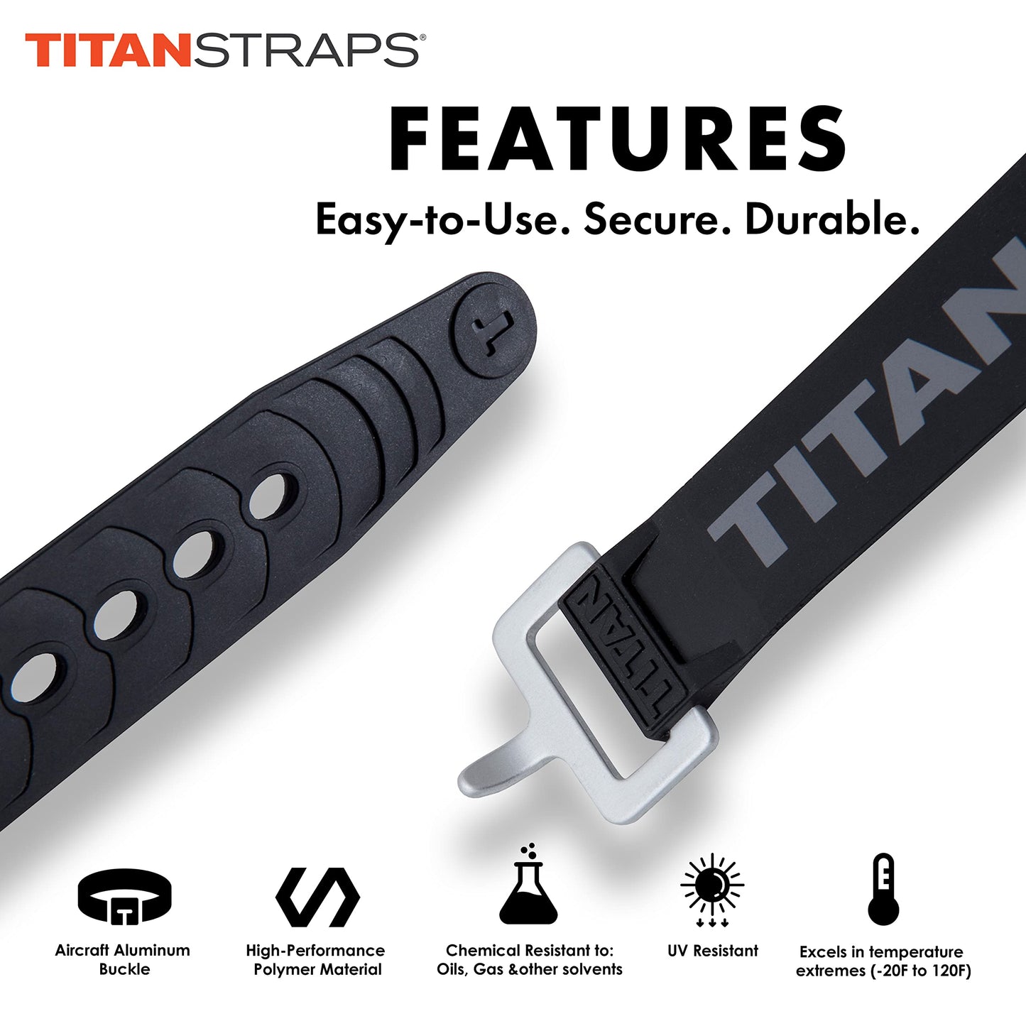 Titan Industrial Straps – Strong & Simple Tie-Downs for Construction (Welders, DIY Home) & 1st Responders – 3 Year Warranty, Batch Tested – 70 lb. Working Load, 30" Length, Black, 2-Pack