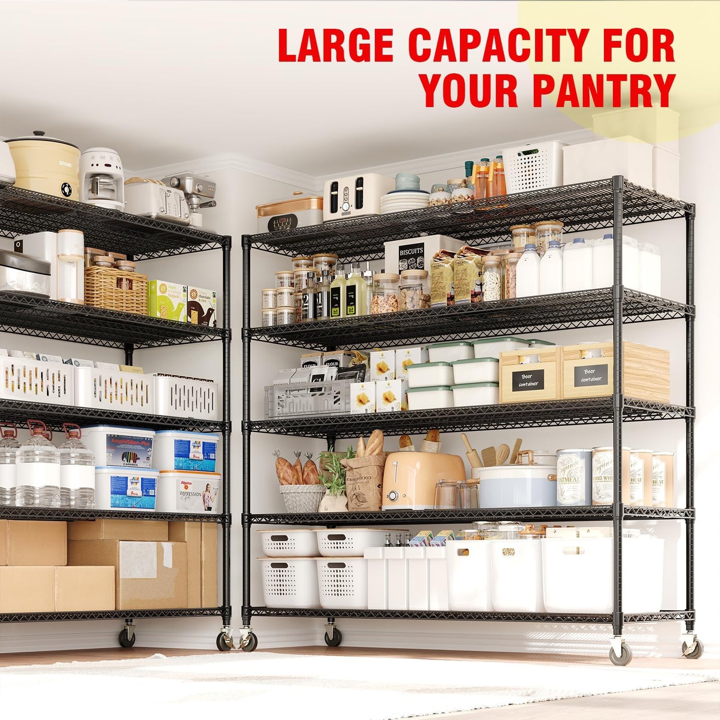 EliteEdge 5-Tier Tall Steel Garage Shelving with Wheels, Heavy Duty Storage Rack, 3300 Lbs Capacity, Adjustable Industrial Shelves for Garage, Workshop, or Warehouse, 23.6" D x 59" W x 82.6" H