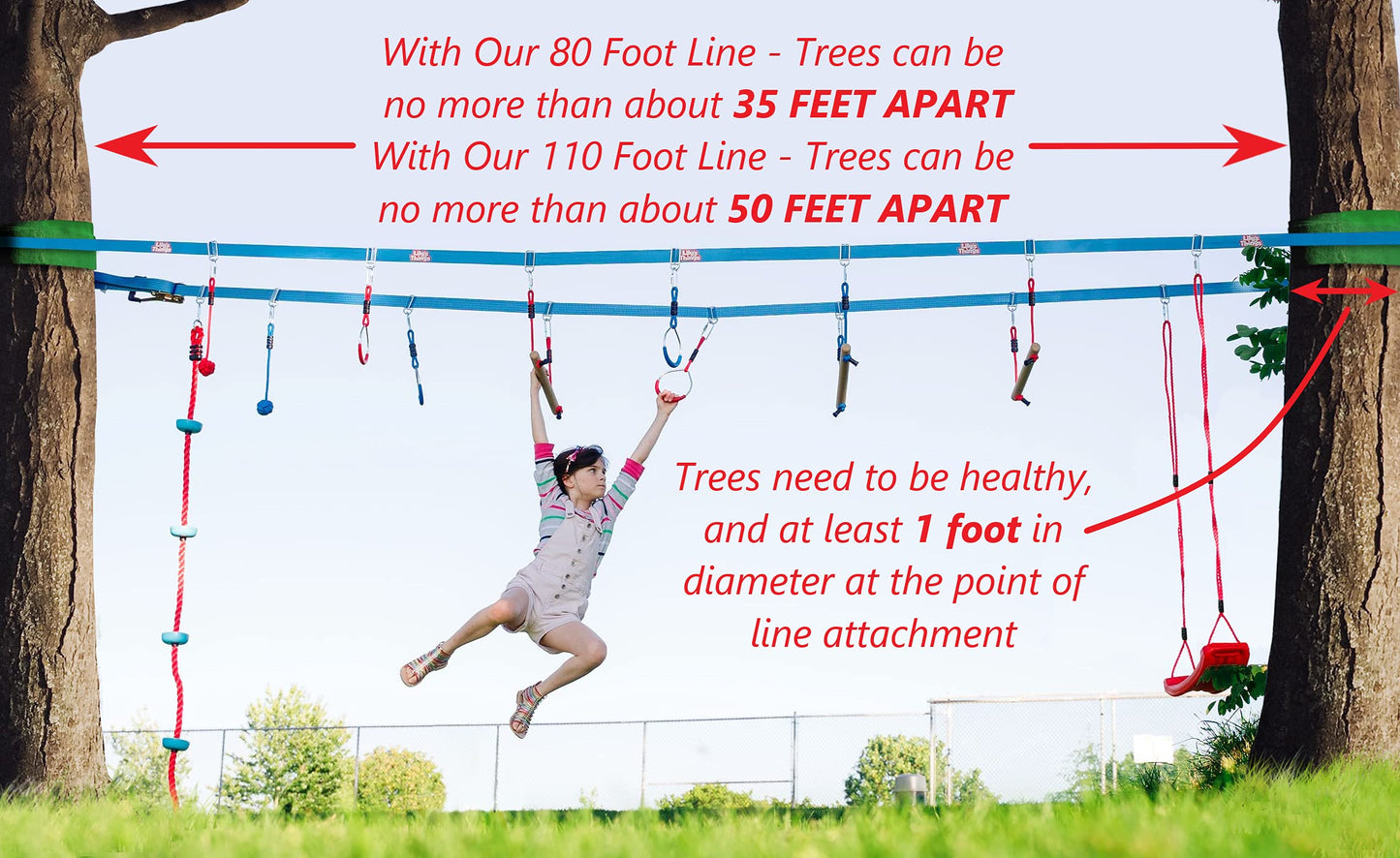 Double Ninja Slackline Obstacle Course for Kids | 110 Foot Line | Monkey Bars Playground Equipment | Ninja Warrior Obstacle Course for Kids | Patented Double Line Design (Deluxe)